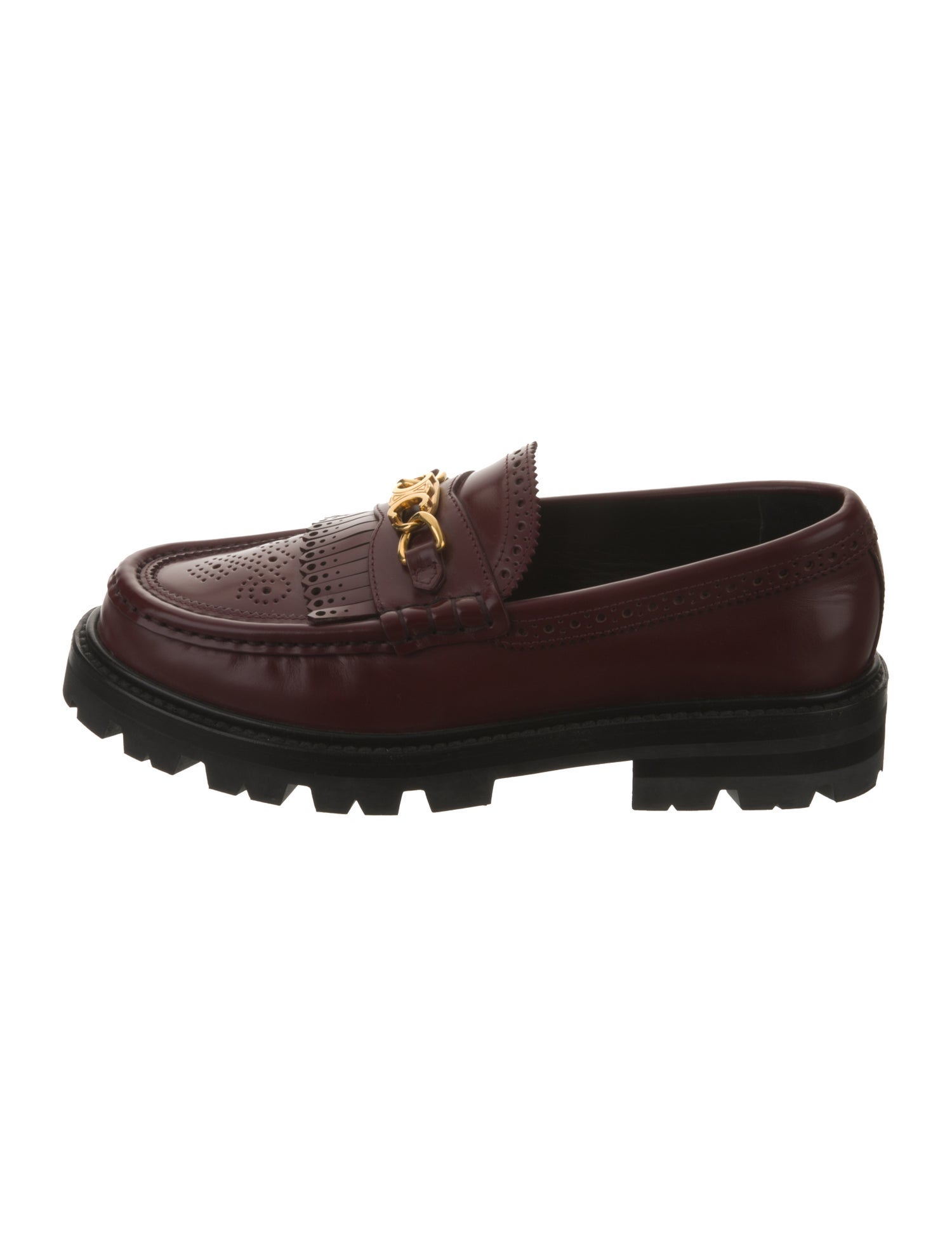 Celine Leather Chain-Link Accents Loafers