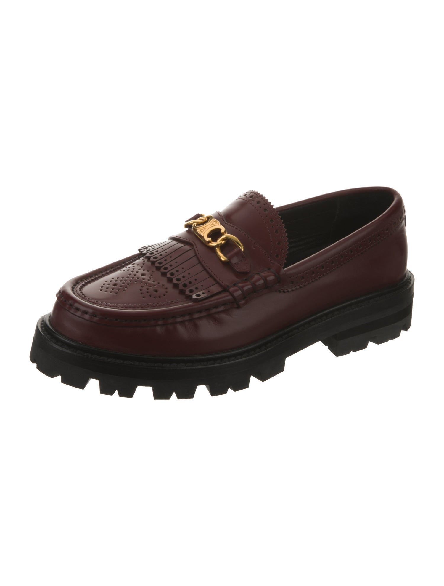 Celine Leather Chain-Link Accents Loafers