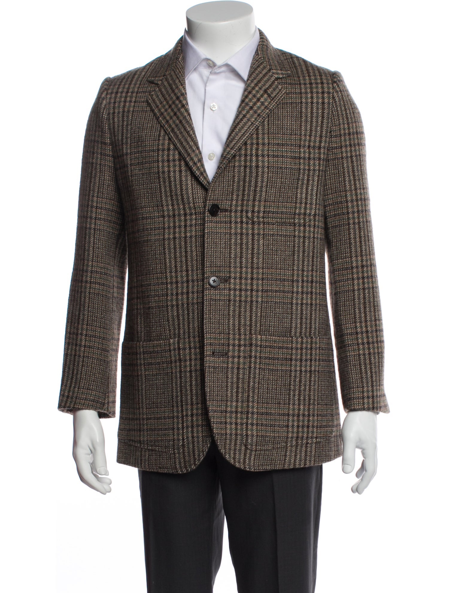 Celine Wool Plaid Print Blazer
