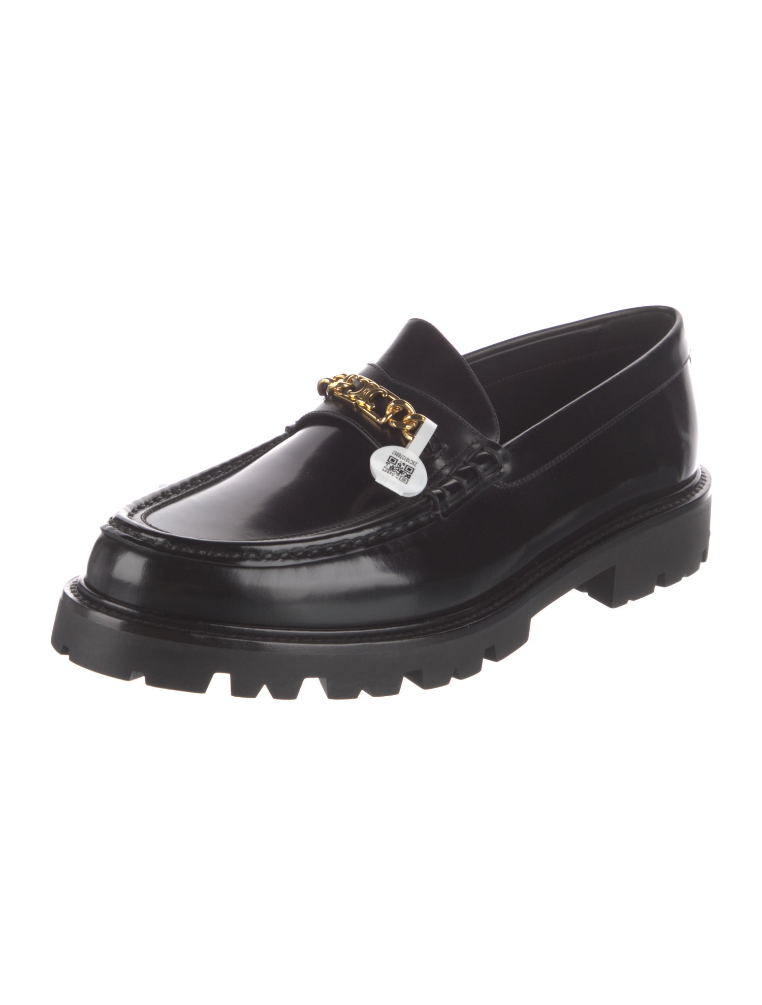Celine Leather Chain-Link Accents Loafers