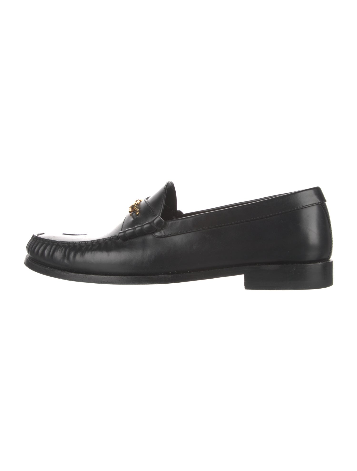 Celine Leather Chain-Link Accents Dress Loafers