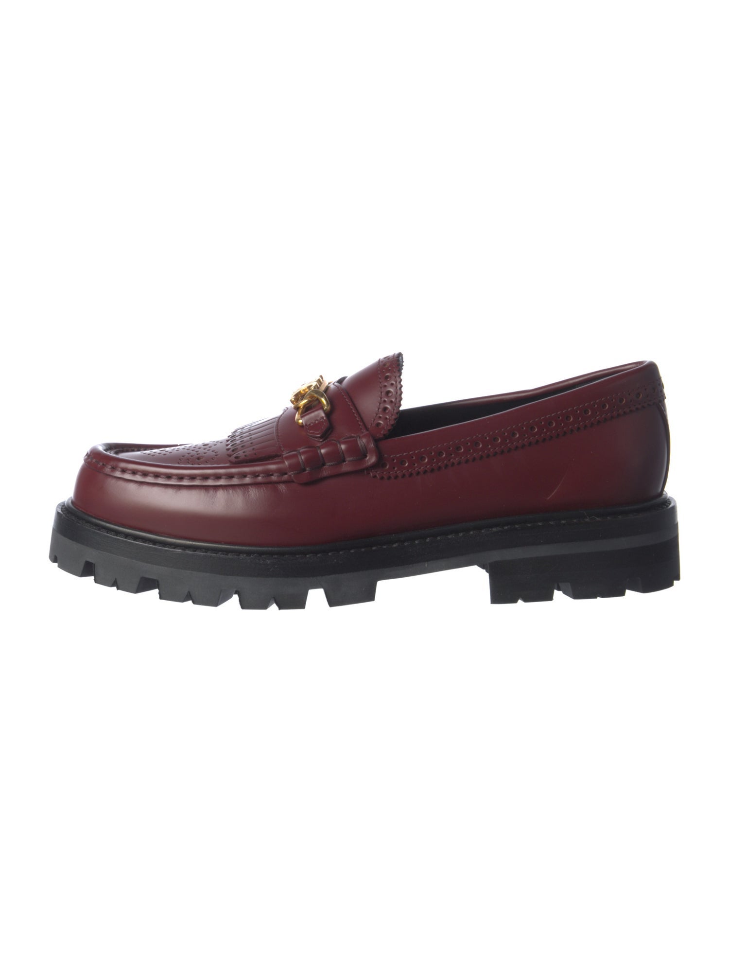 Celine Leather Chain-Link Accents Loafers