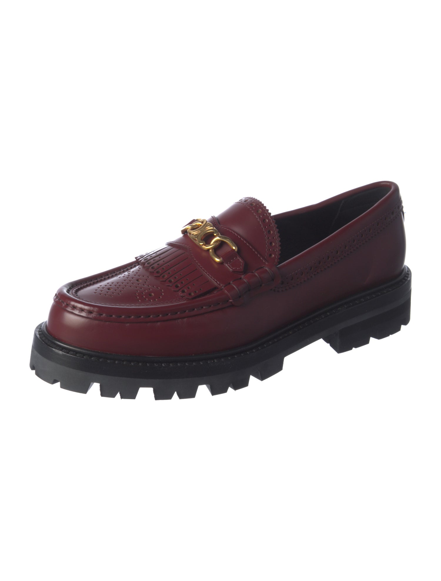 Celine Leather Chain-Link Accents Loafers
