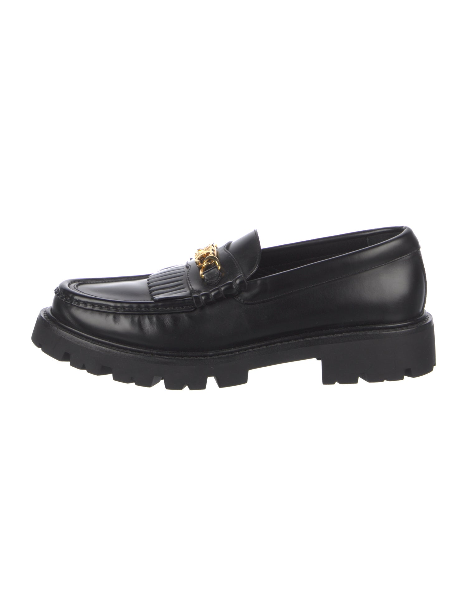Celine Leather Fringe Trim Accent Loafers