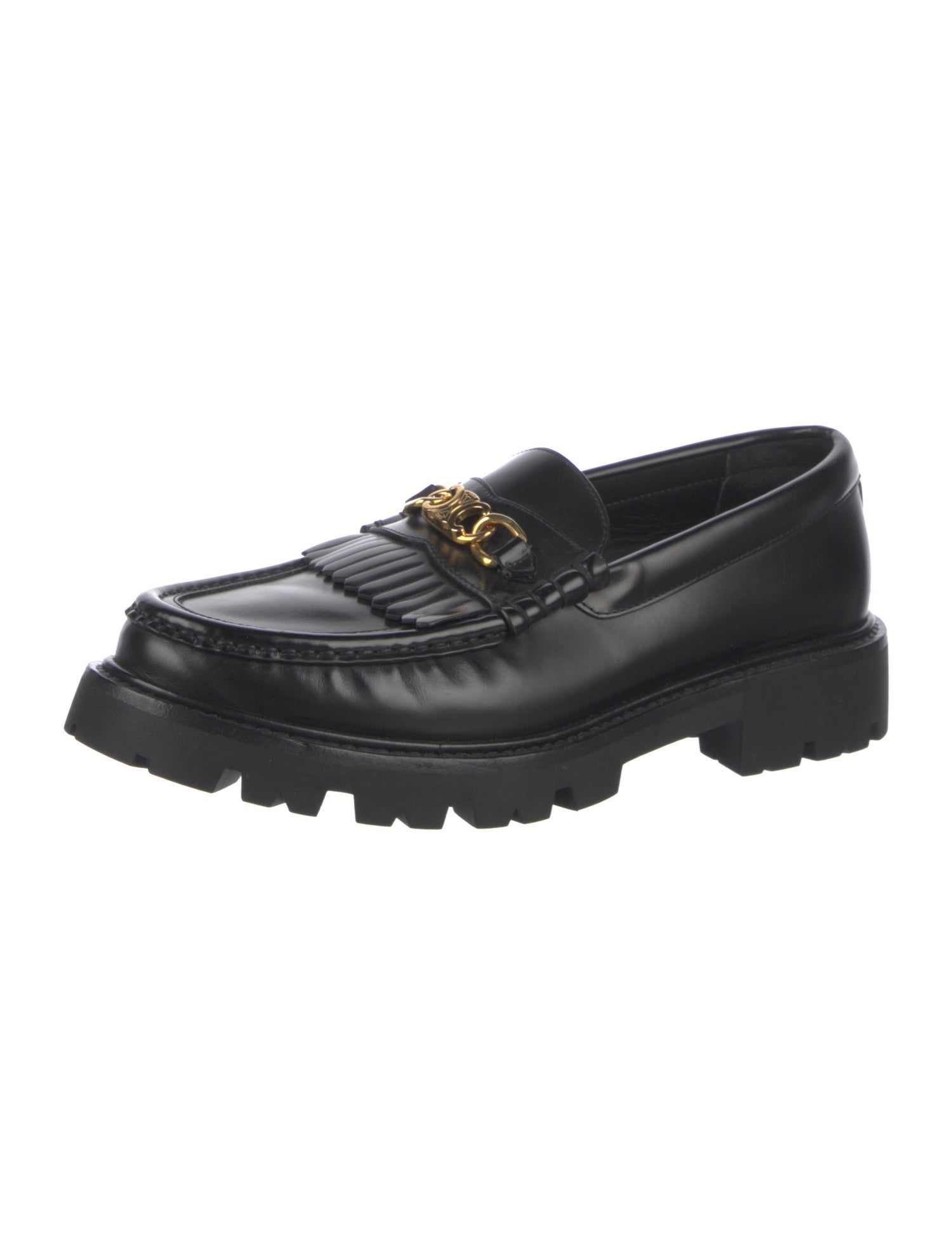 Celine Leather Fringe Trim Accent Loafers