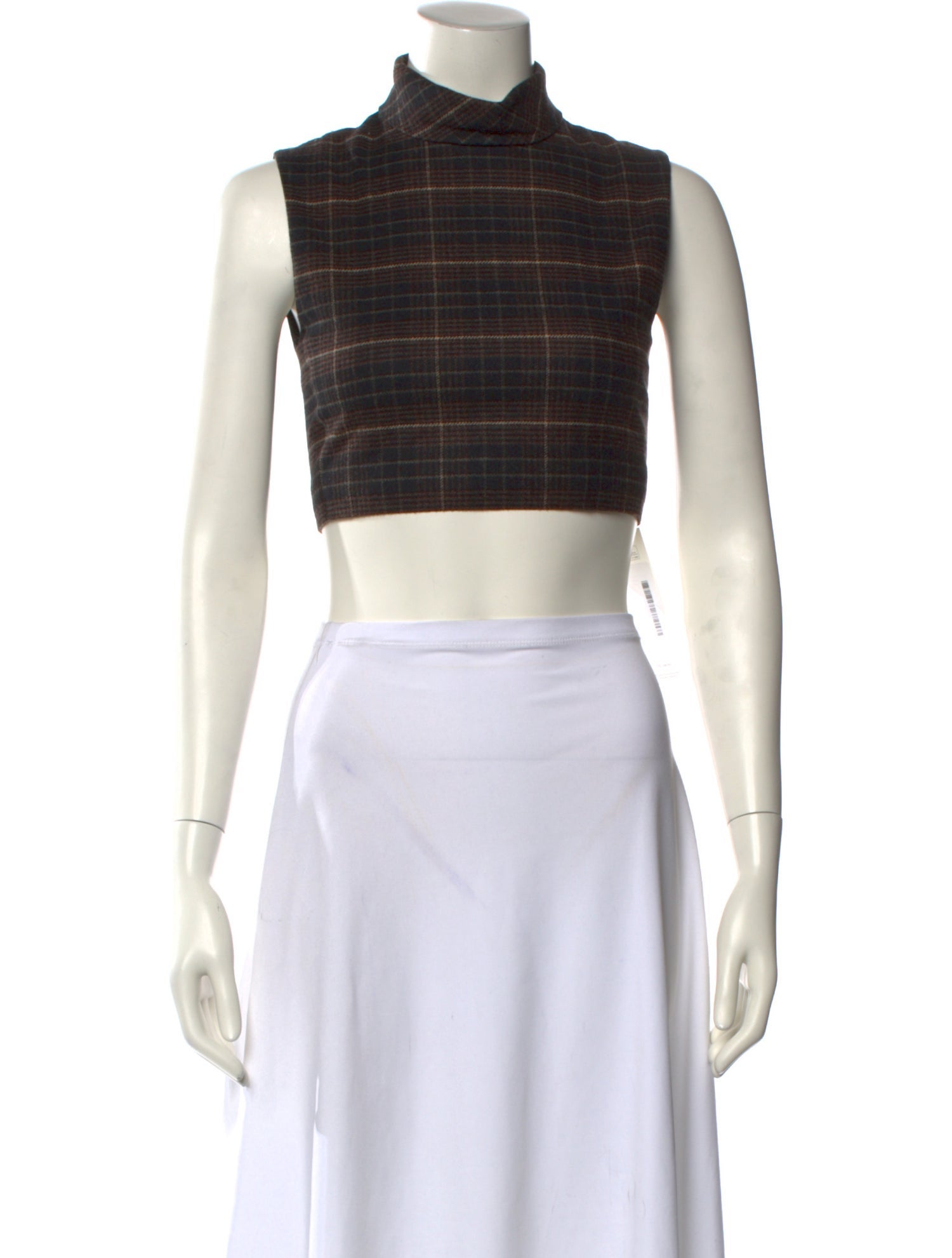 Celine Plaid Print Turtleneck Crop Top