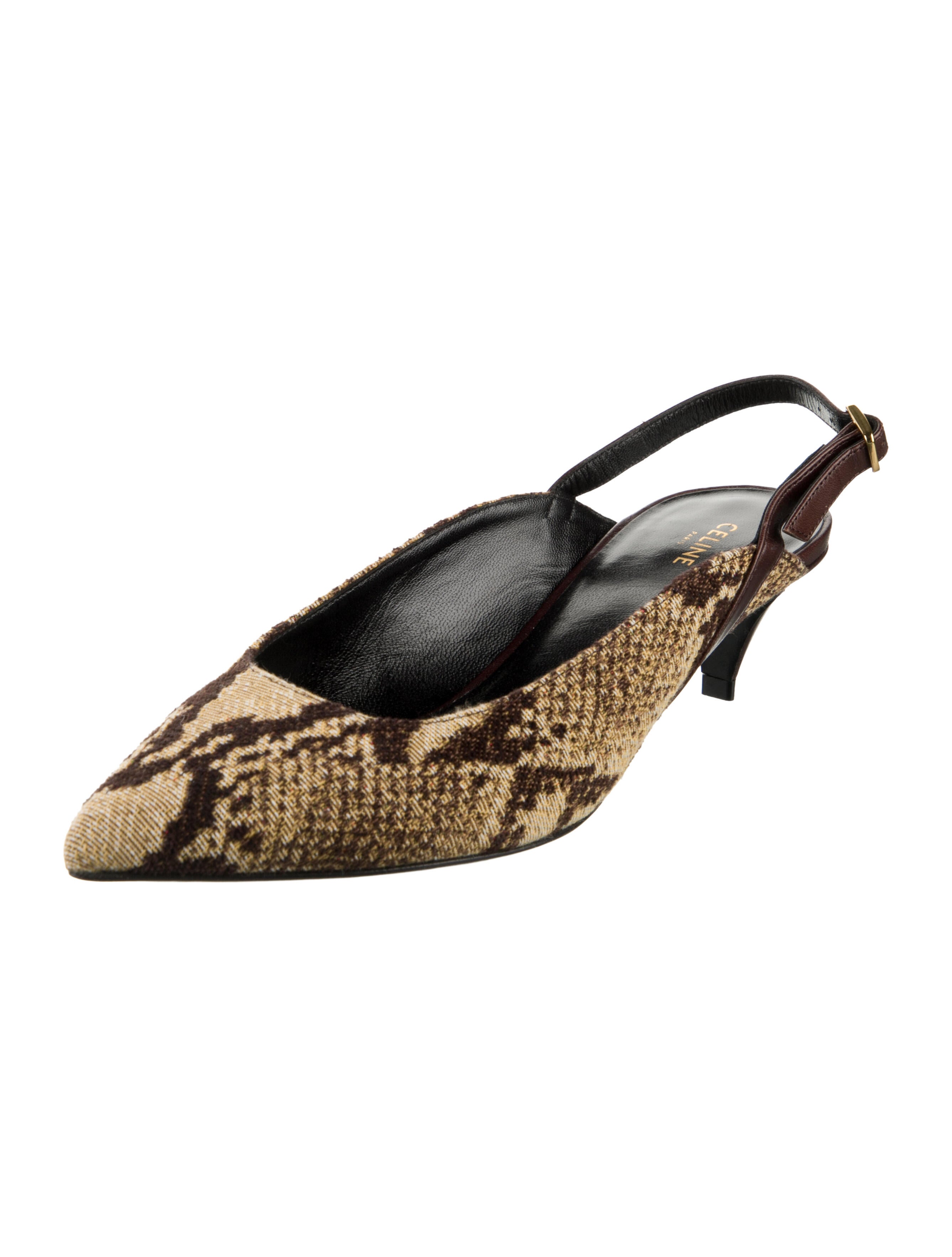 Celine Animal Print Leather Trim Embellishment Slingback Pumps