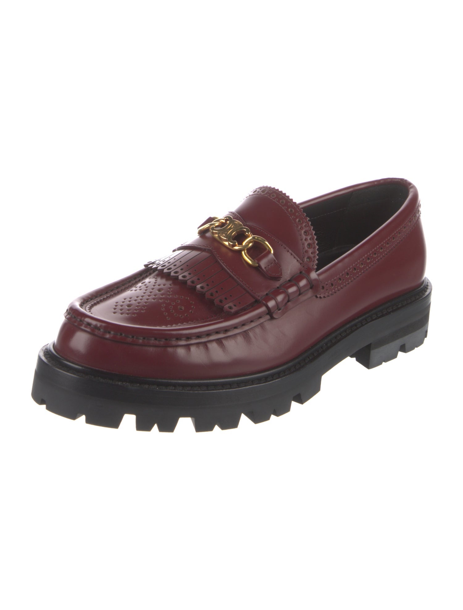 Celine Leather Chain-Link Accents Loafers