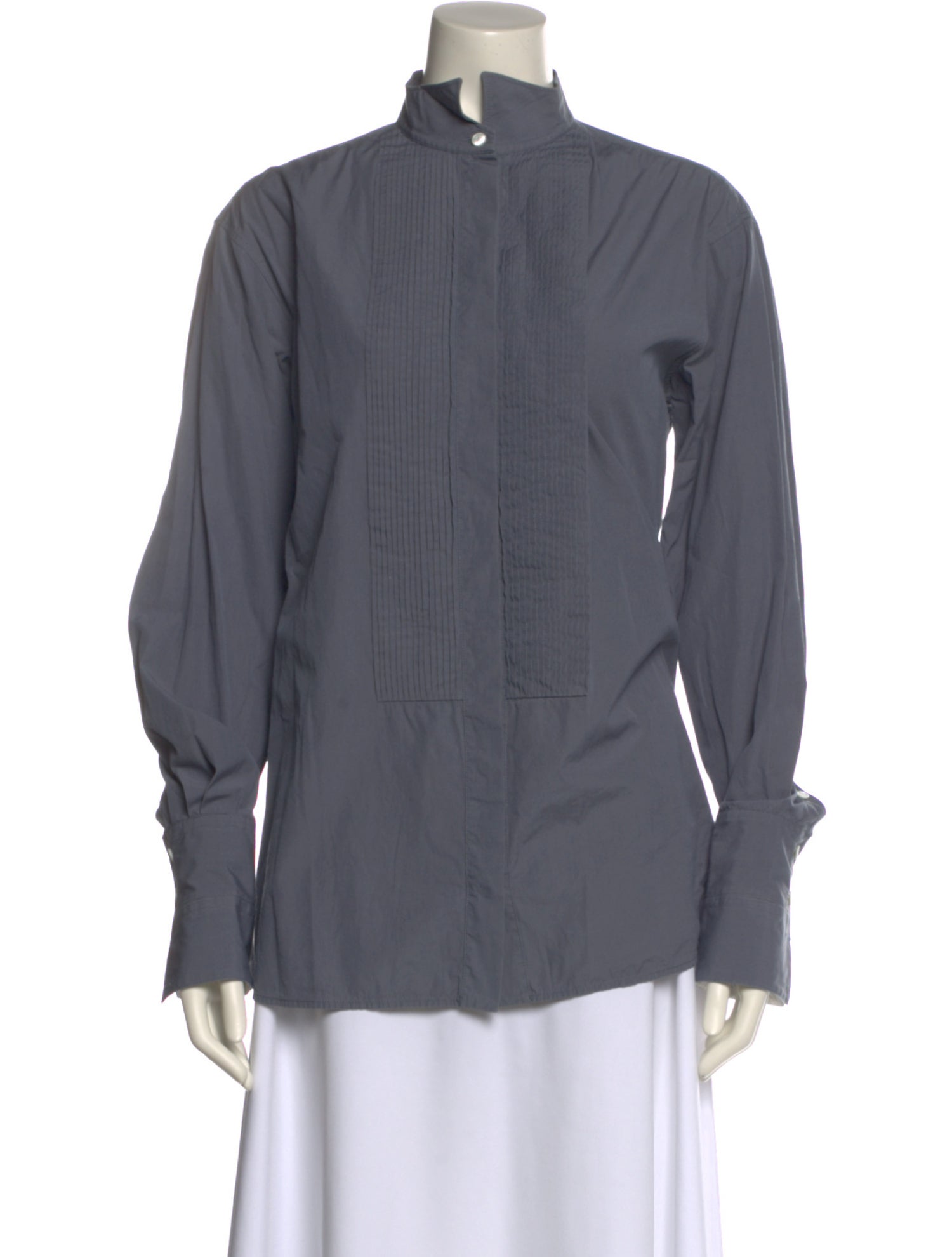 Celine Mock Neck Long Sleeve Button-Up Top