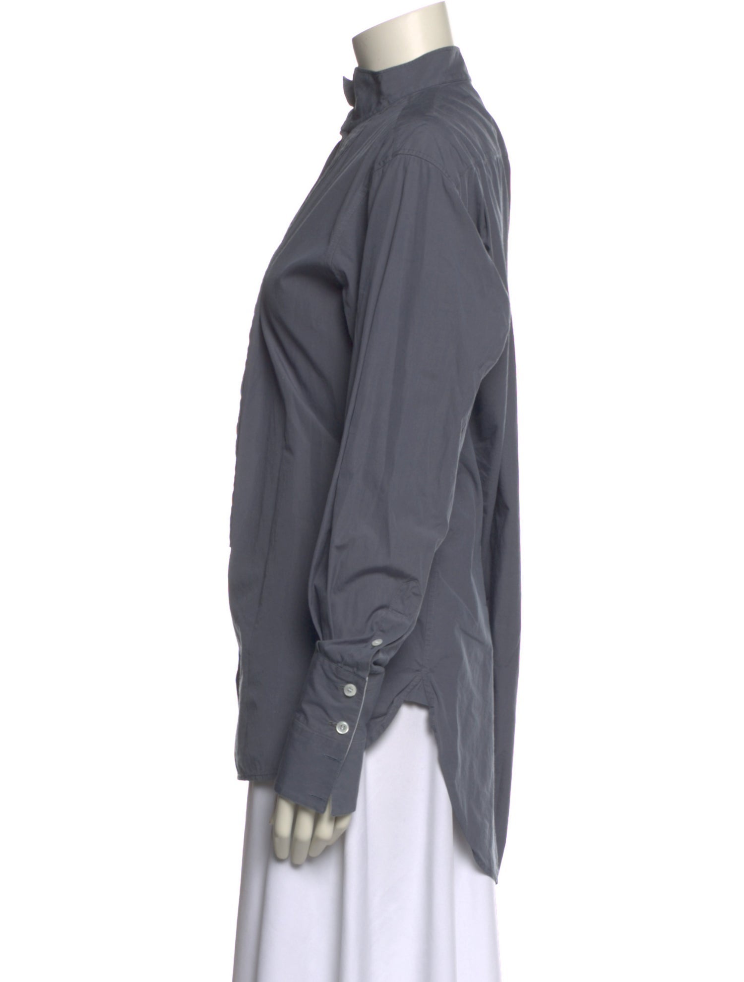 Celine Mock Neck Long Sleeve Button-Up Top