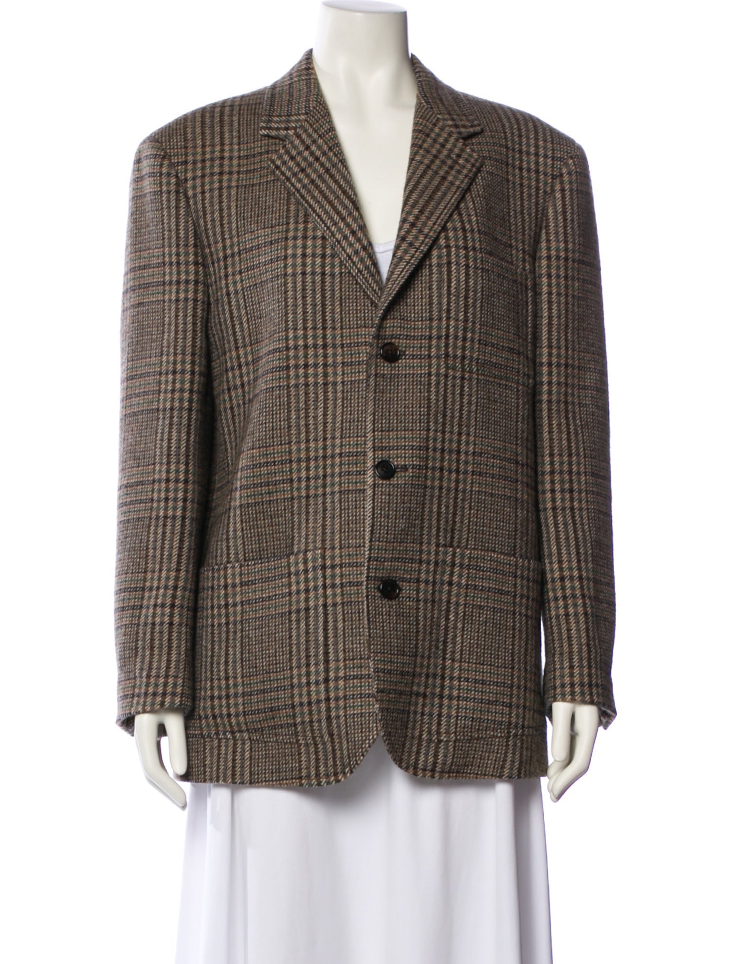 Celine Wool Plaid Print Blazer