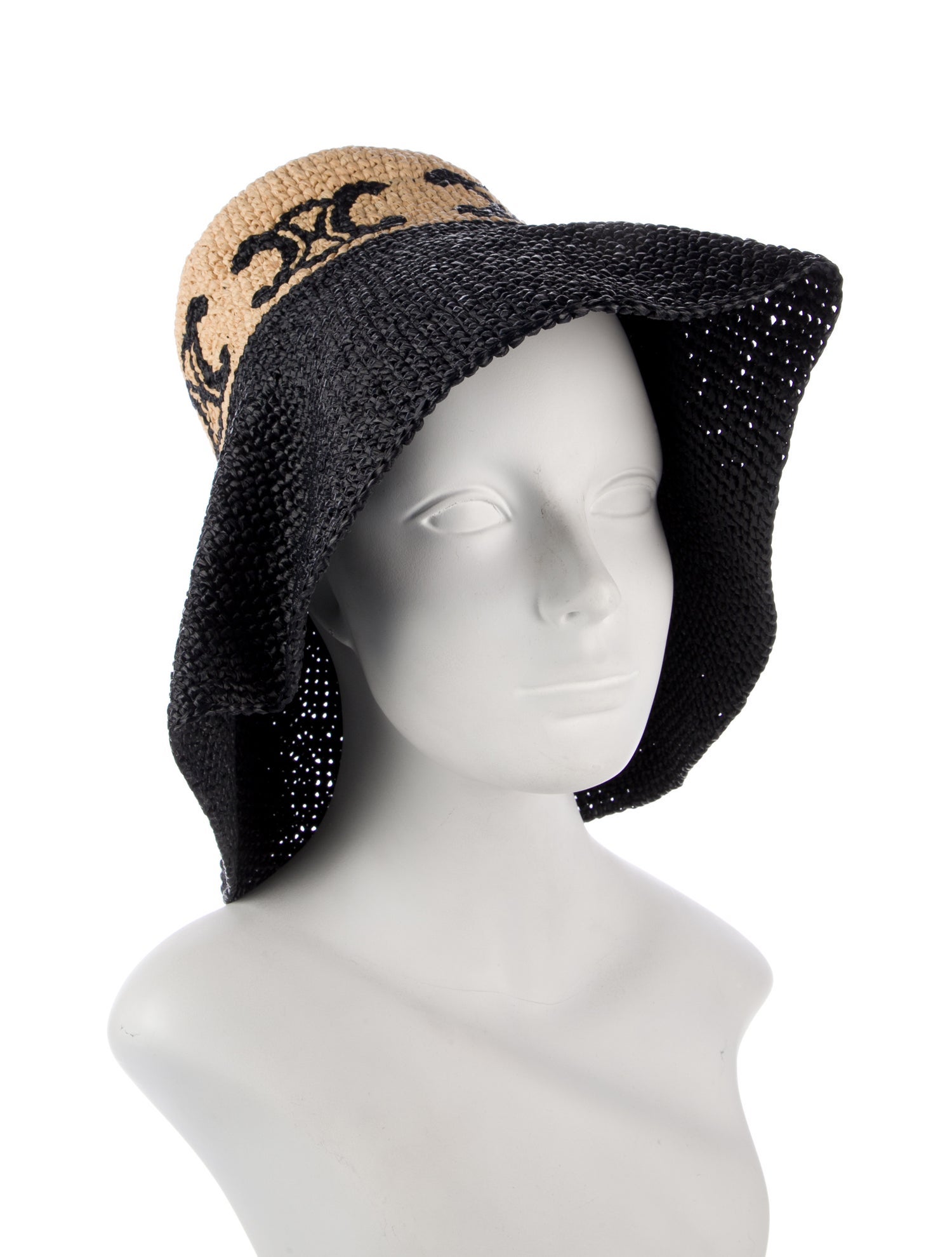 Celine Triomphe Raffia Sun Hat - Black Hats, Accessories