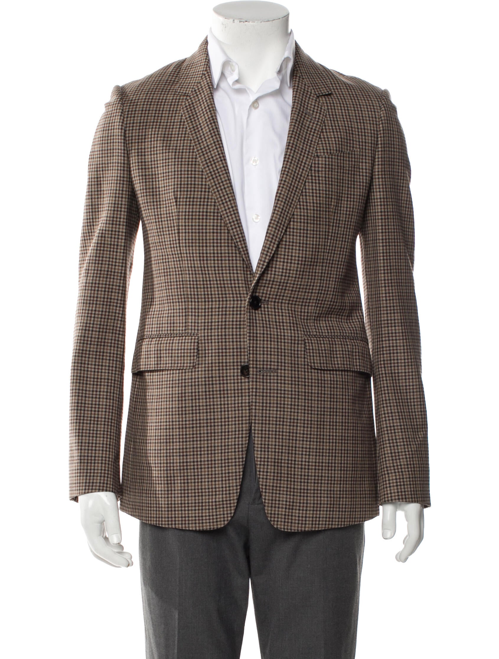 Celine Wool Plaid Print Blazer