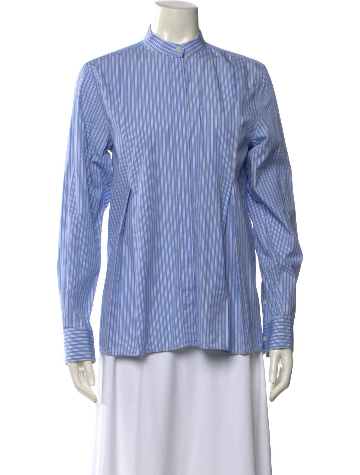 Celine Striped Mock Neck Button-Up Top