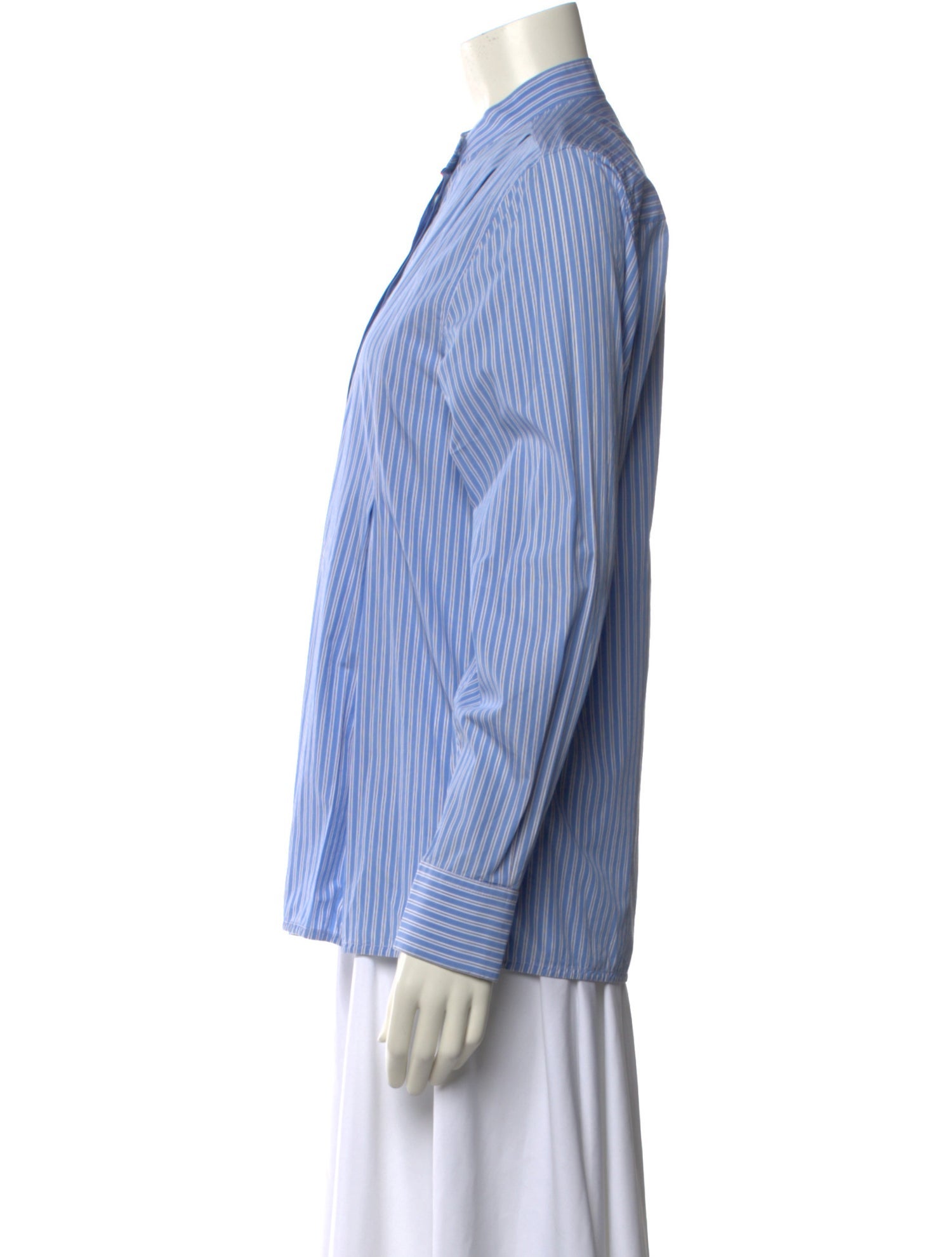 Celine Striped Mock Neck Button-Up Top
