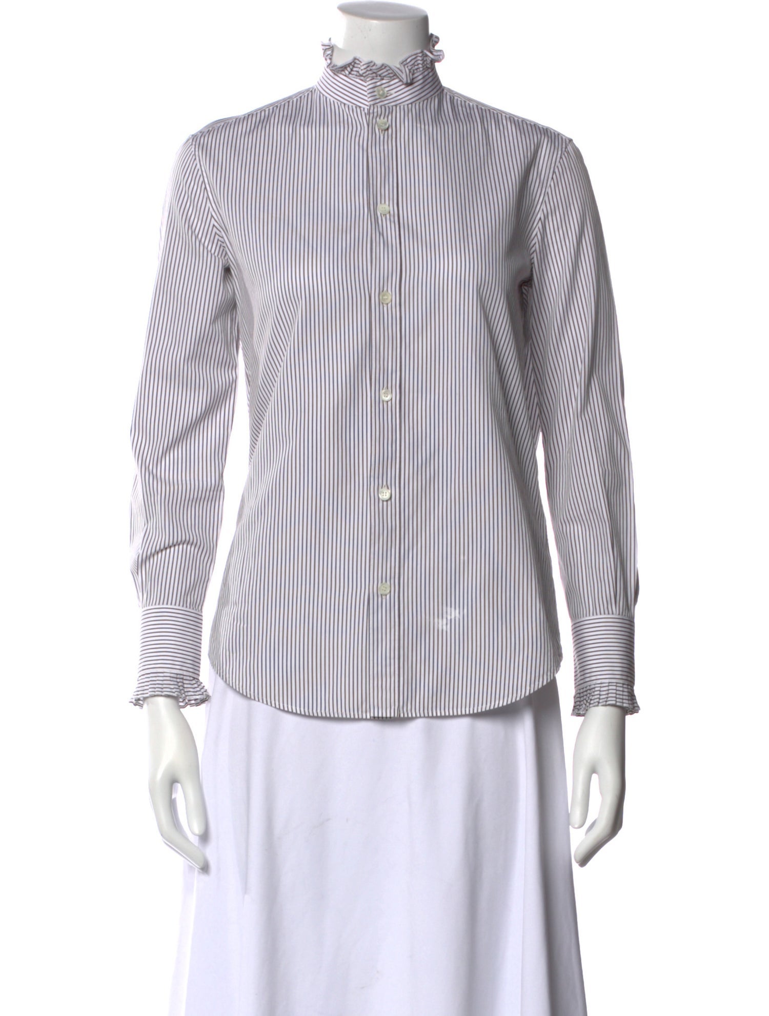 Celine Striped Mock Neck Button-Up Top