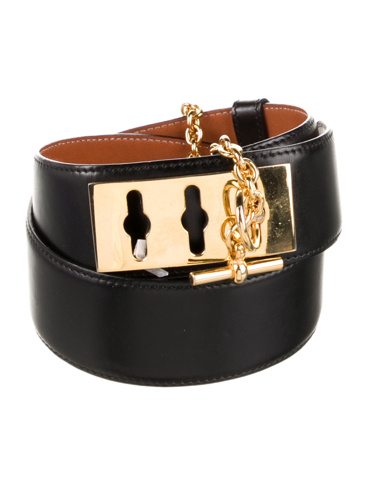 Celine Leather Chain-Link Accents Waist Belt