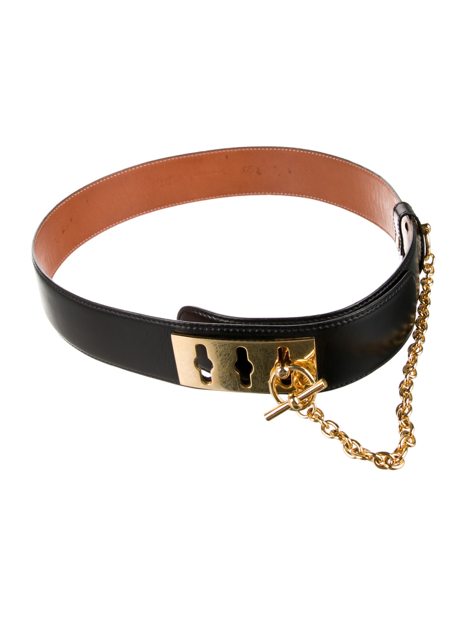 Celine Leather Chain-Link Accents Waist Belt