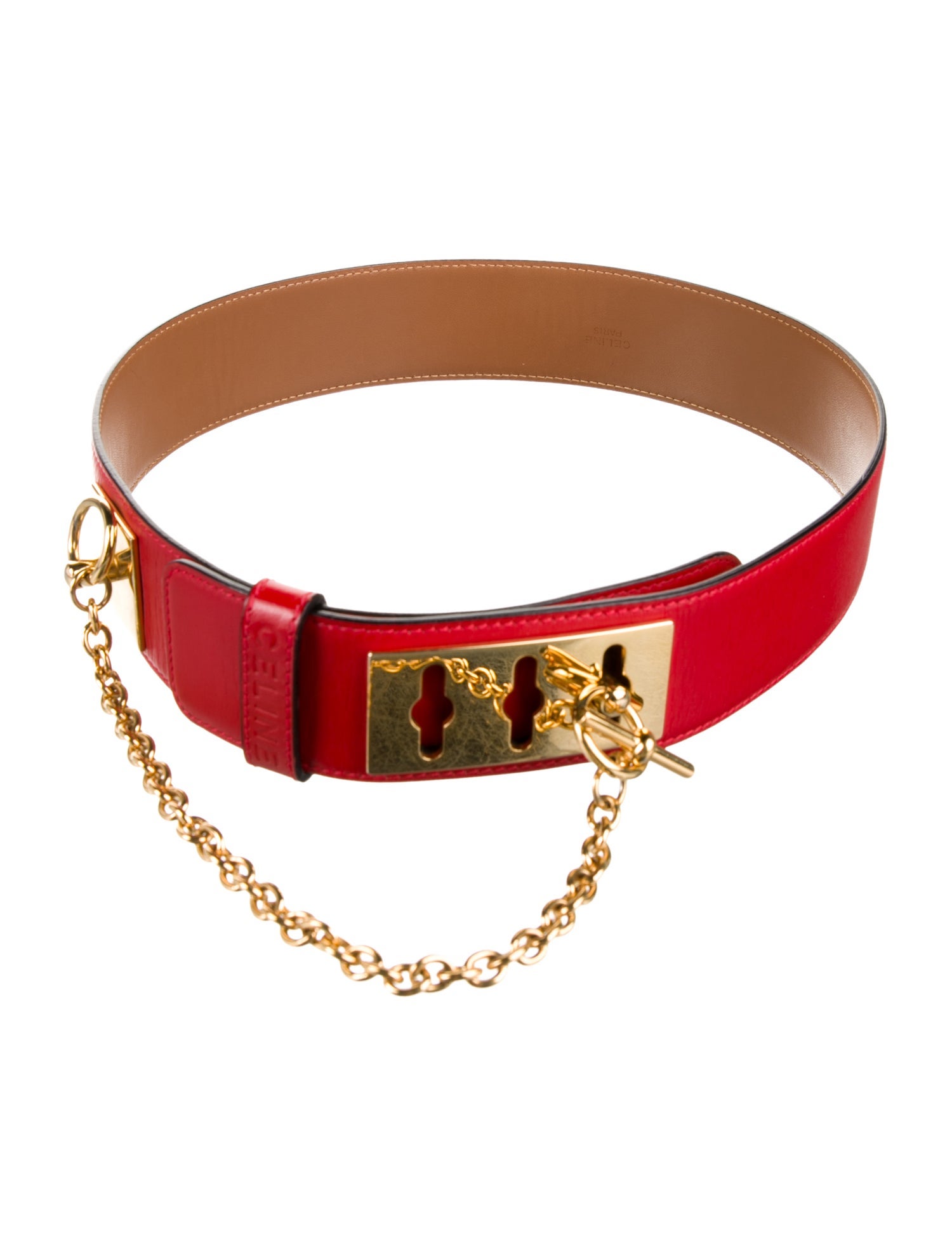 Celine Leather Chain-Link Accents Waist Belt