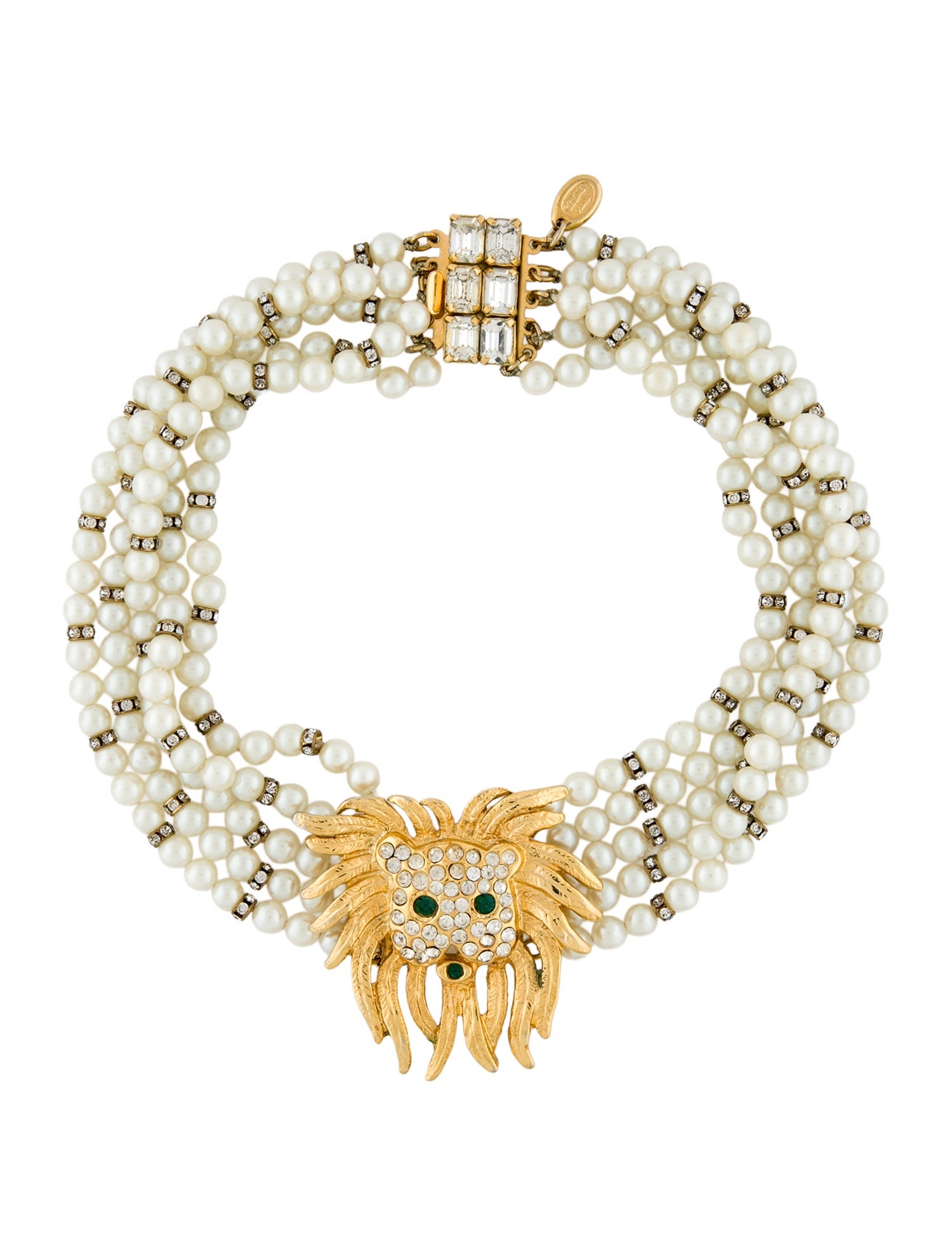 Celine Vintage Faux Pearl & Crystal Multistrand Choker