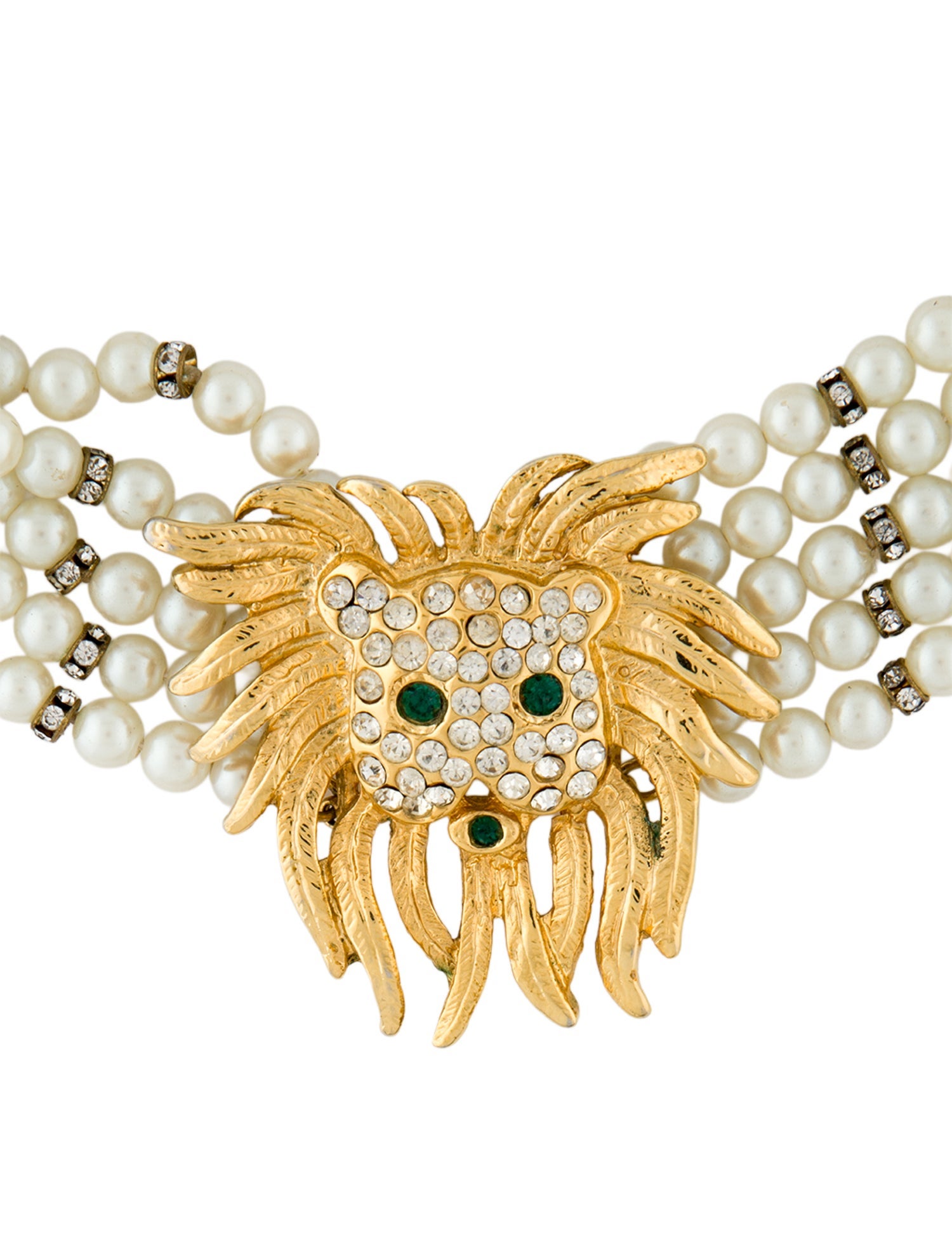 Celine Vintage Faux Pearl & Crystal Multistrand Choker