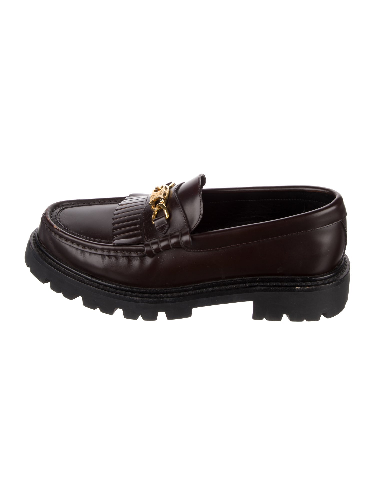 Celine Leather Chain-Link Accents Loafers
