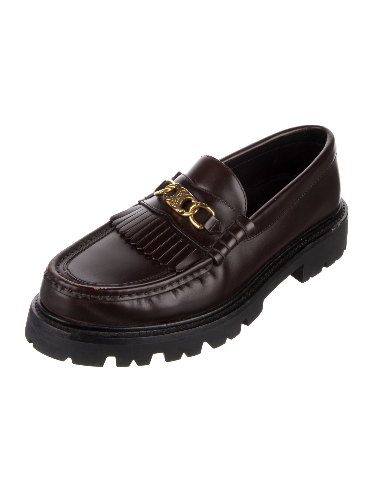 Celine Leather Chain-Link Accents Loafers