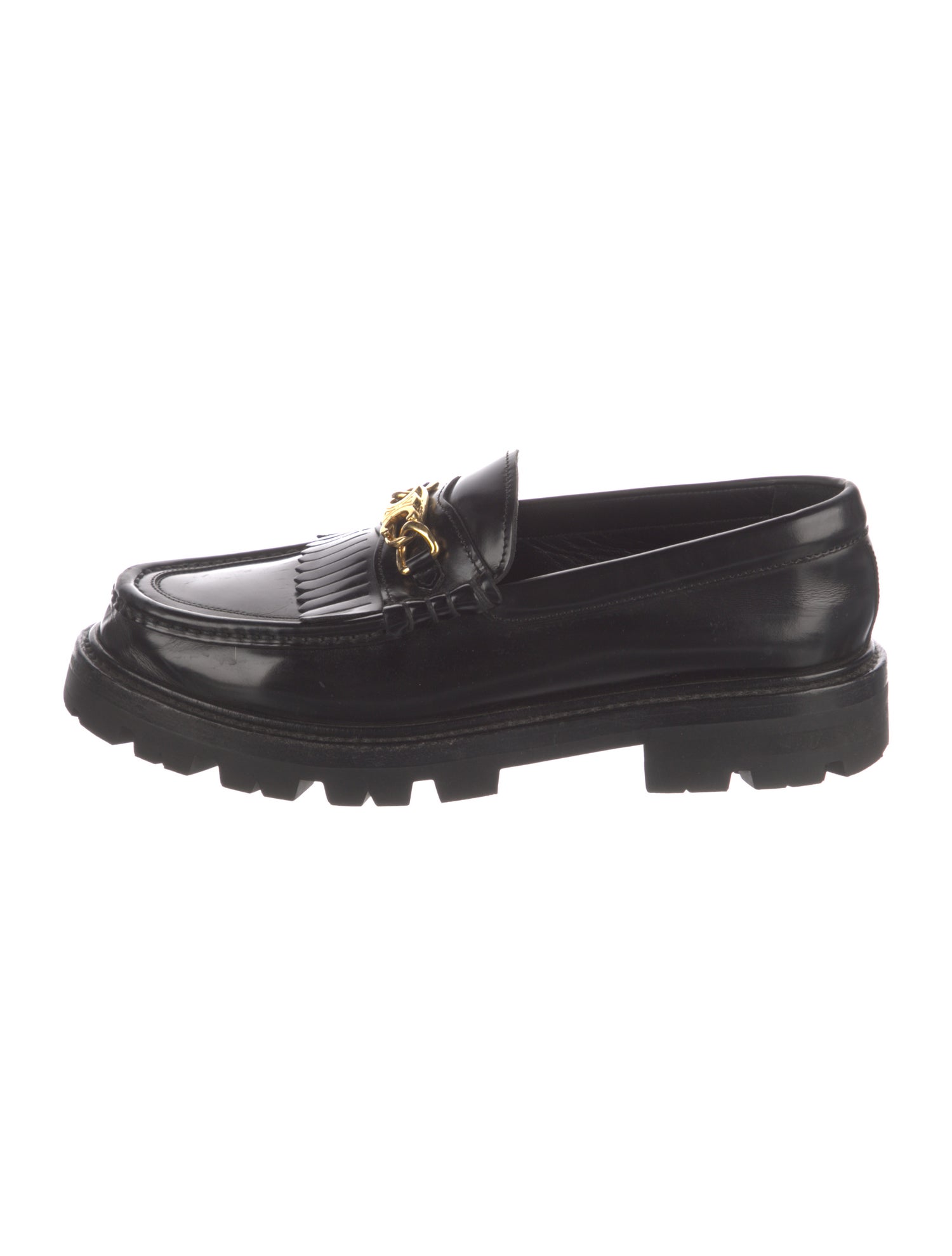 Celine Leather Fringe Trim Accent Loafers
