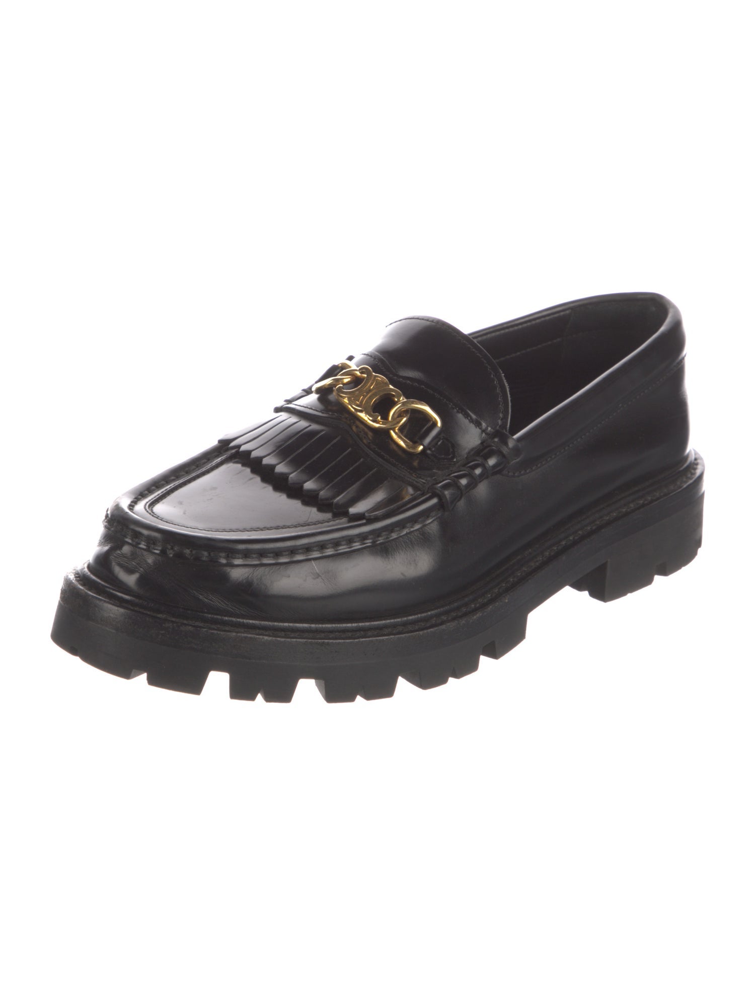 Celine Leather Fringe Trim Accent Loafers