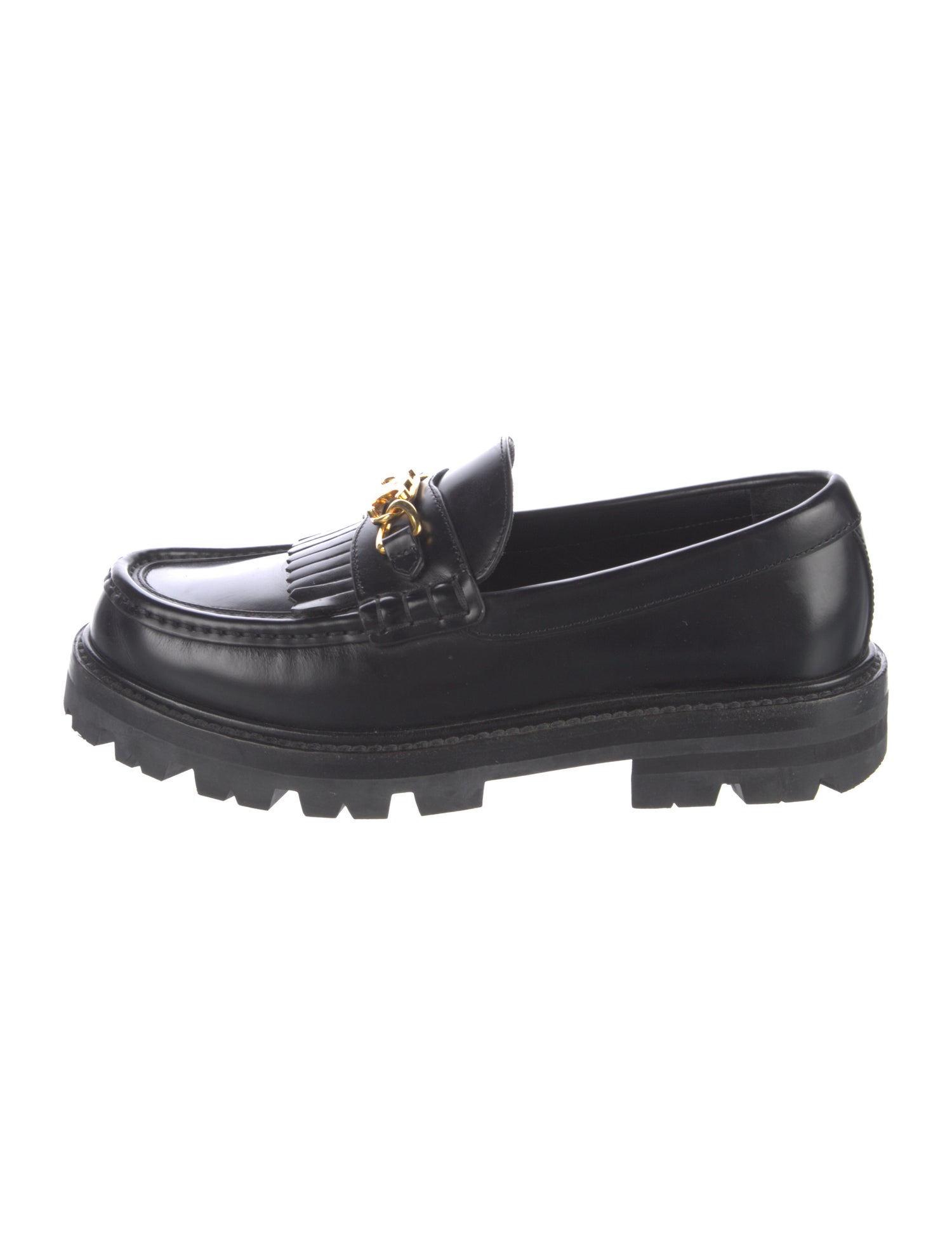 Celine Leather Chain-Link Accents Loafers