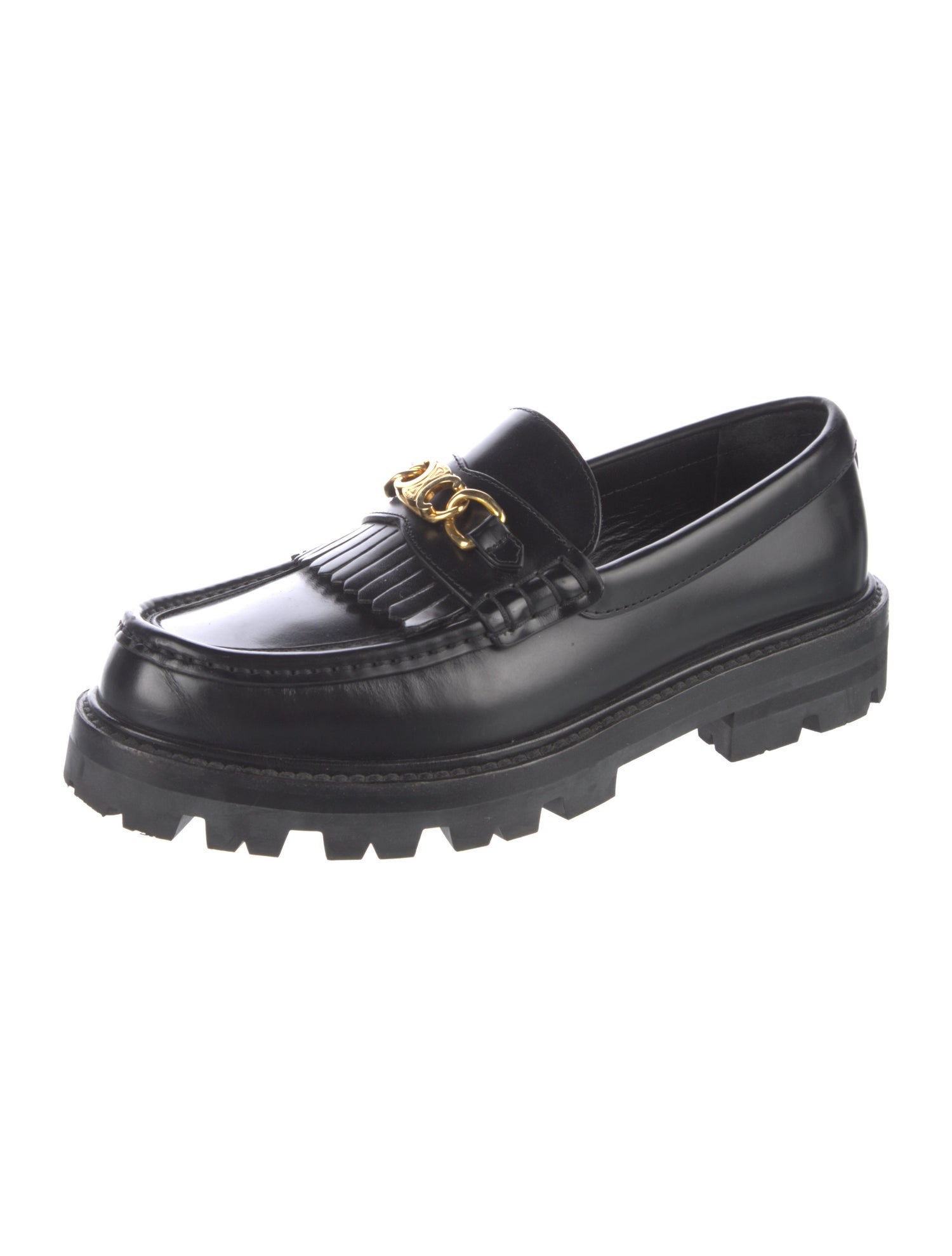 Celine Leather Chain-Link Accents Loafers