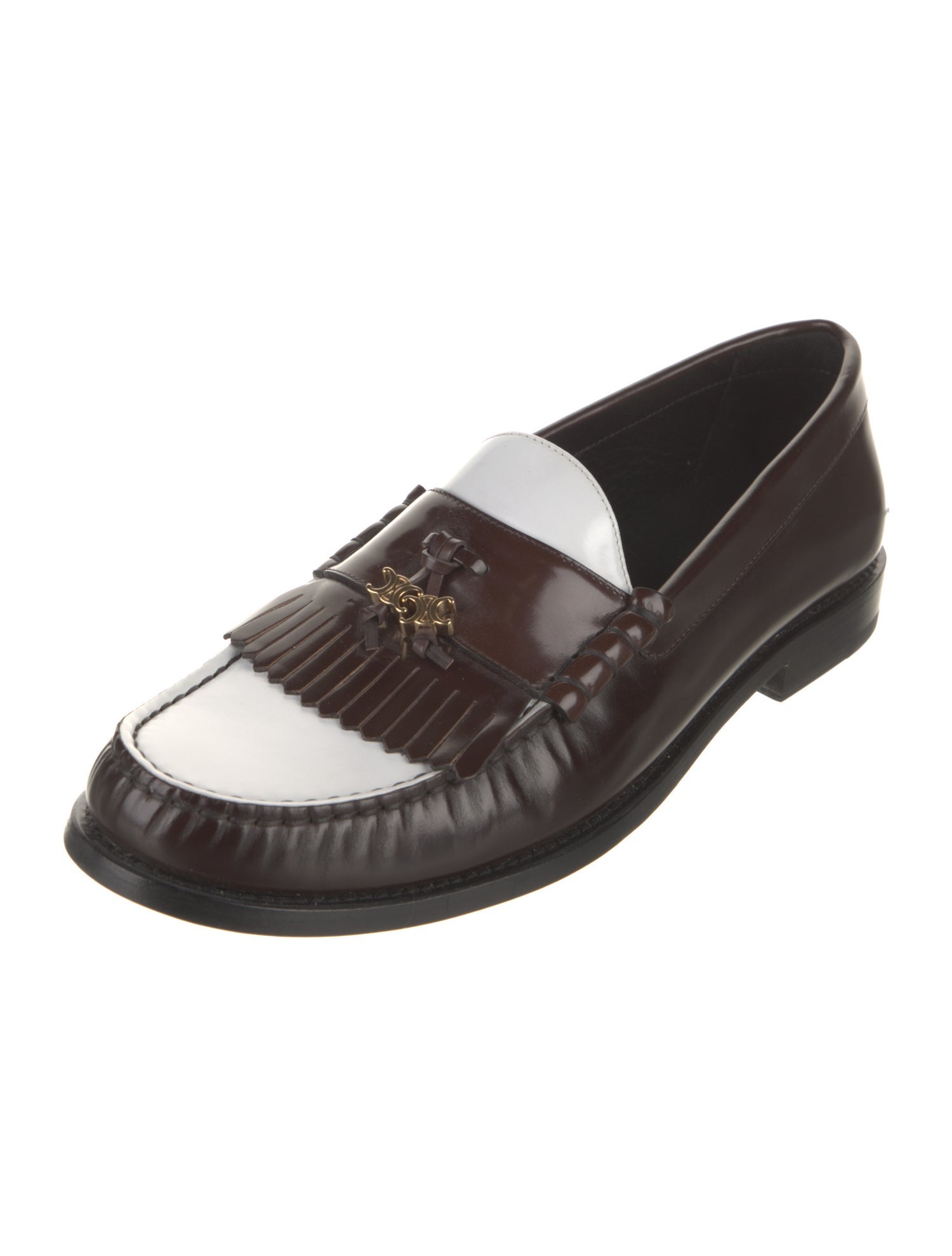 Celine Leather Fringe Trim Accent Loafers