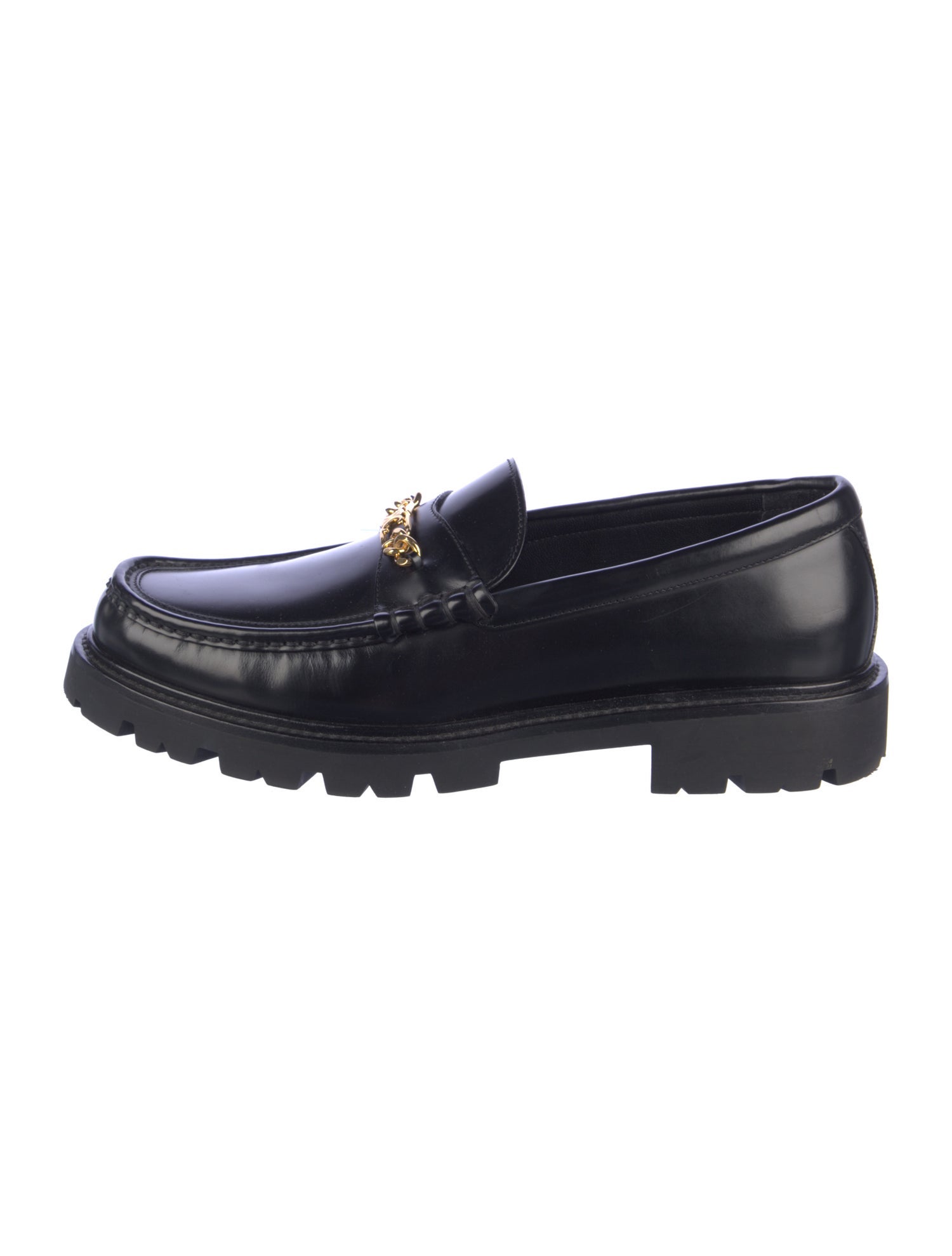 Celine Patent Leather Chain-Link Accents Dress Loafers