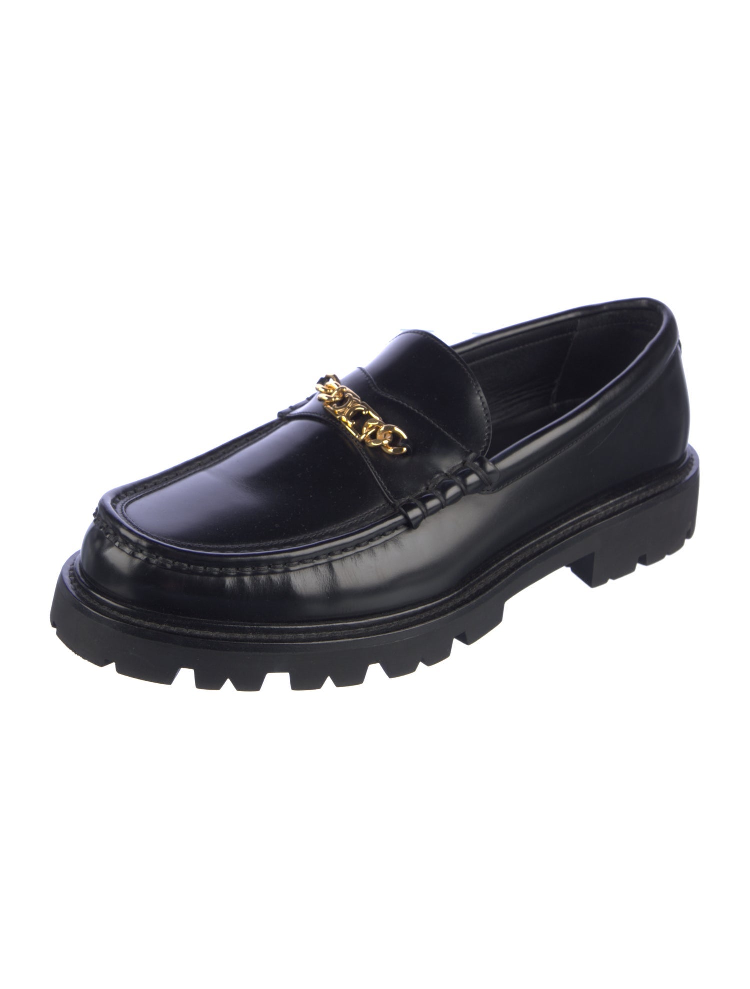 Celine Patent Leather Chain-Link Accents Dress Loafers