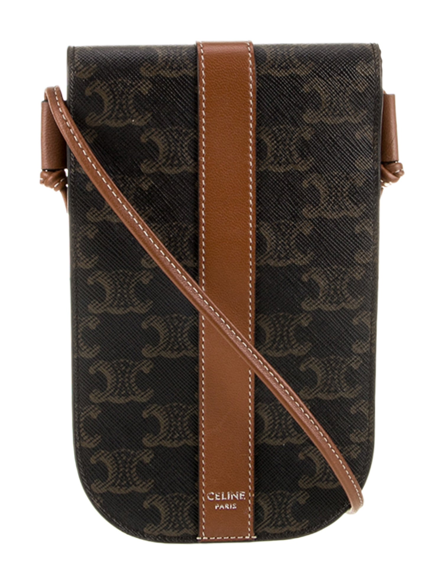 Celine Brown Leather Monogram Phone Pouch