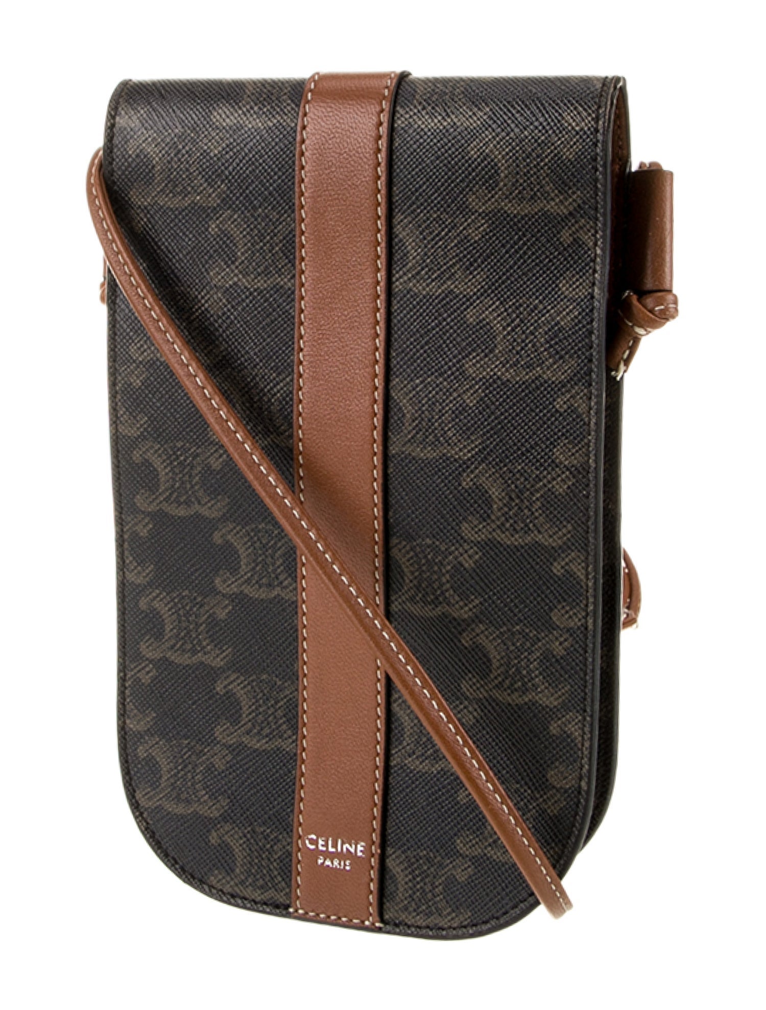 Celine Brown Leather Monogram Phone Pouch