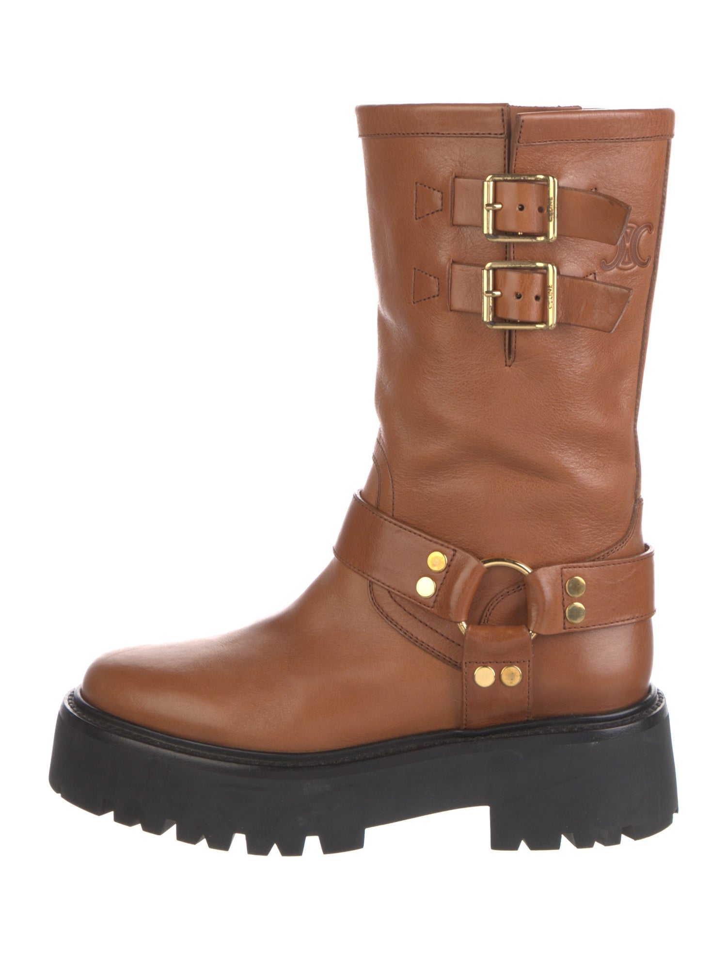 Celine Leather Studded Accents Moto Boots