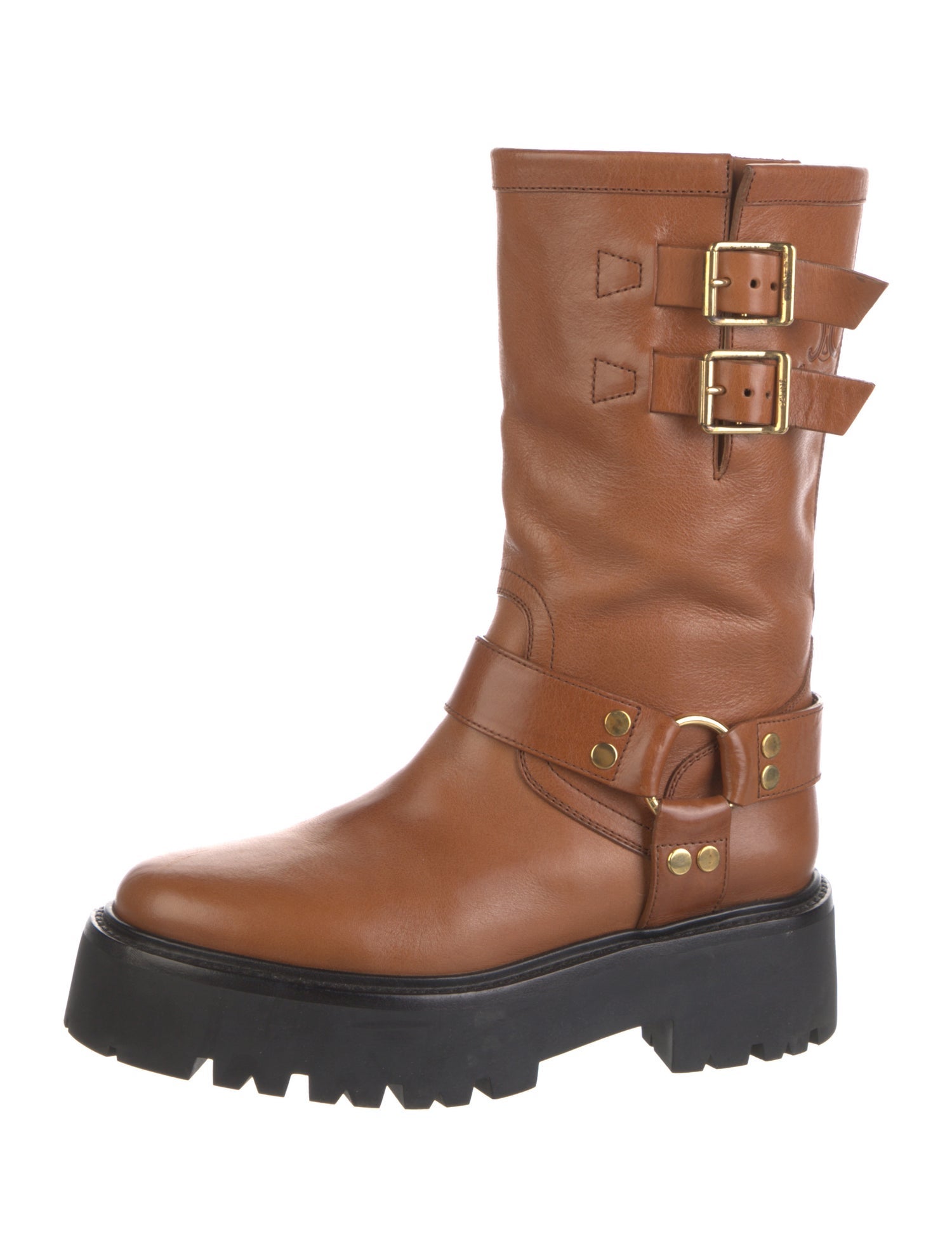 Celine Leather Studded Accents Moto Boots