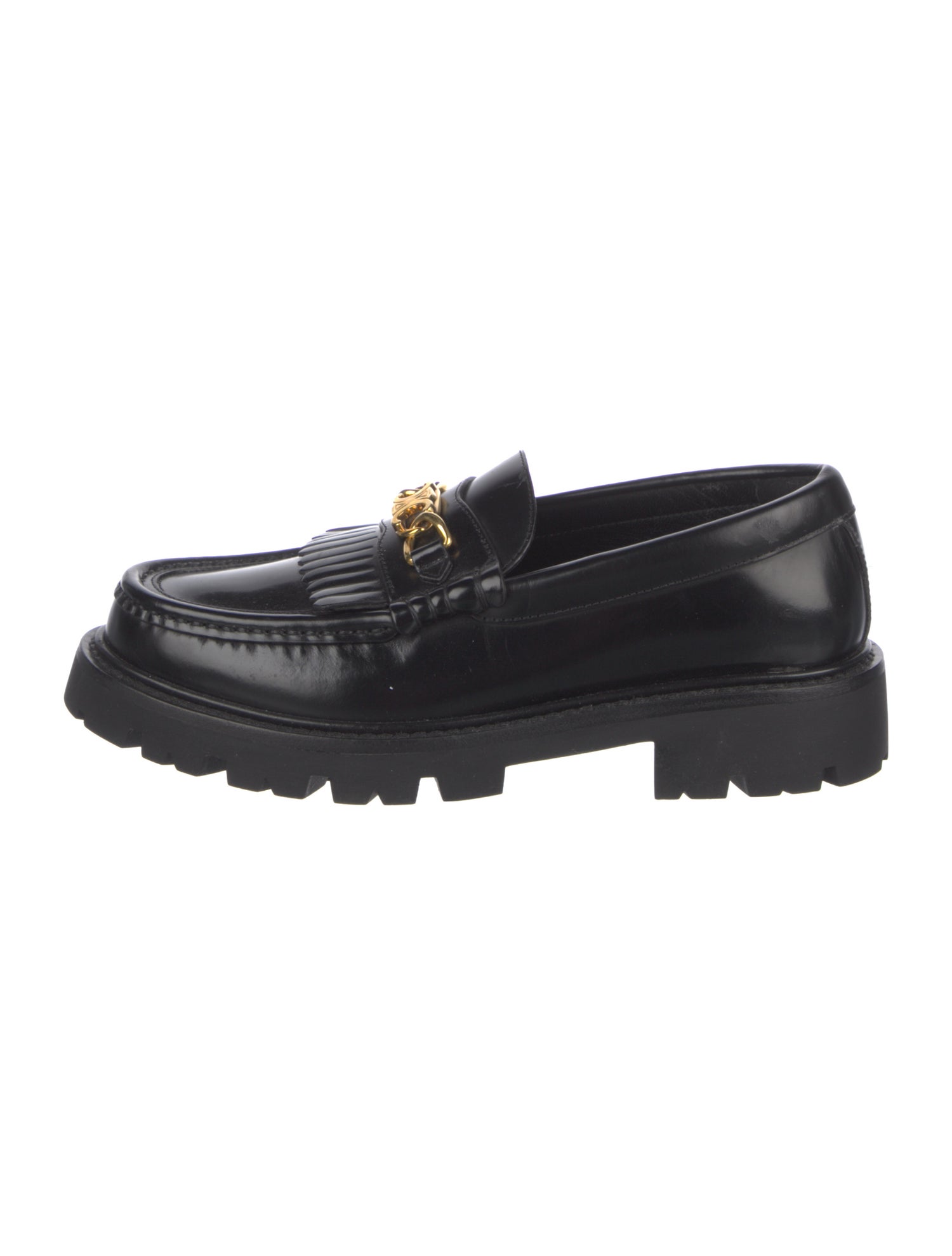 Celine Leather Chain-Link Accents Loafers