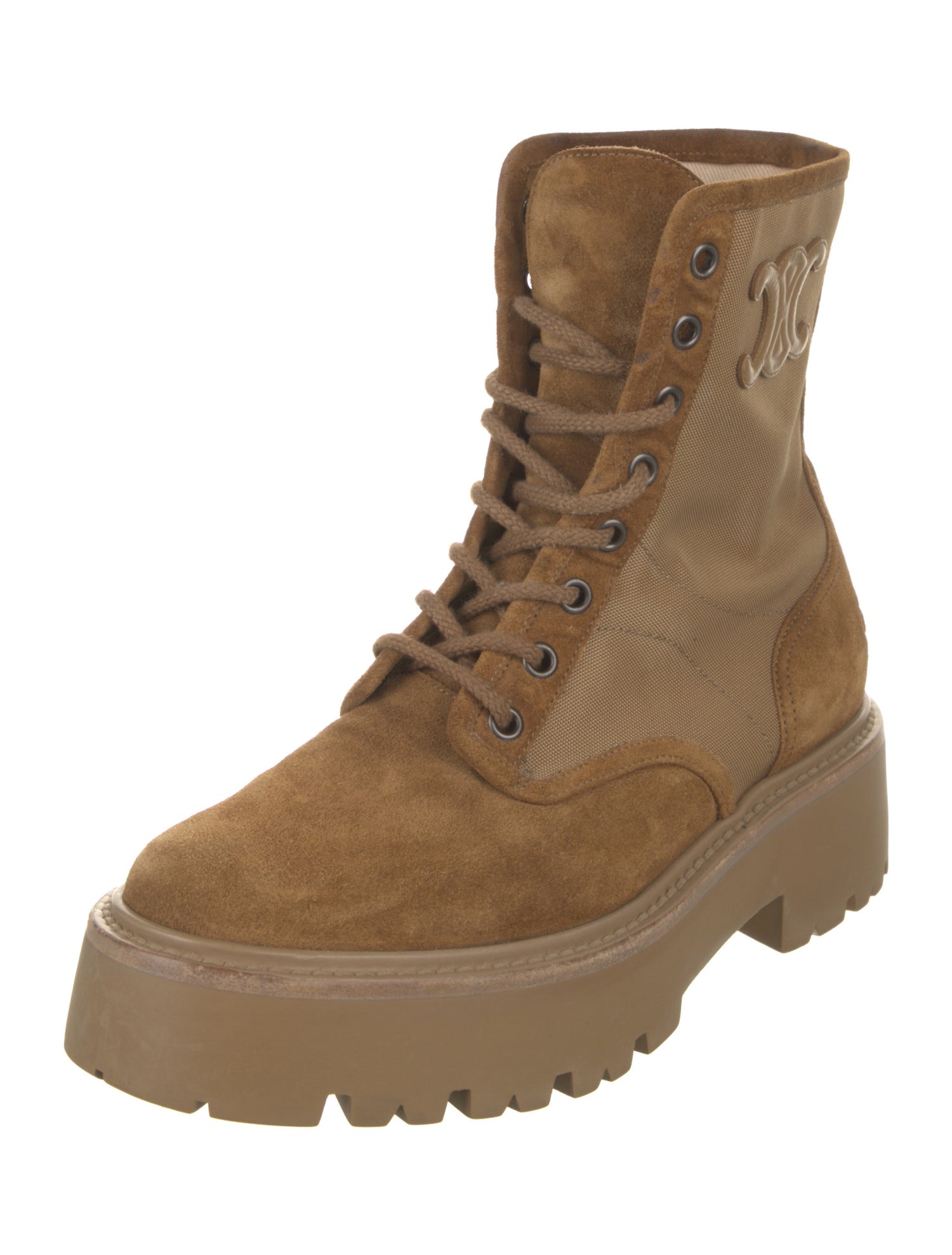 Celine Suede Leather Trim Embellishment Combat Boots