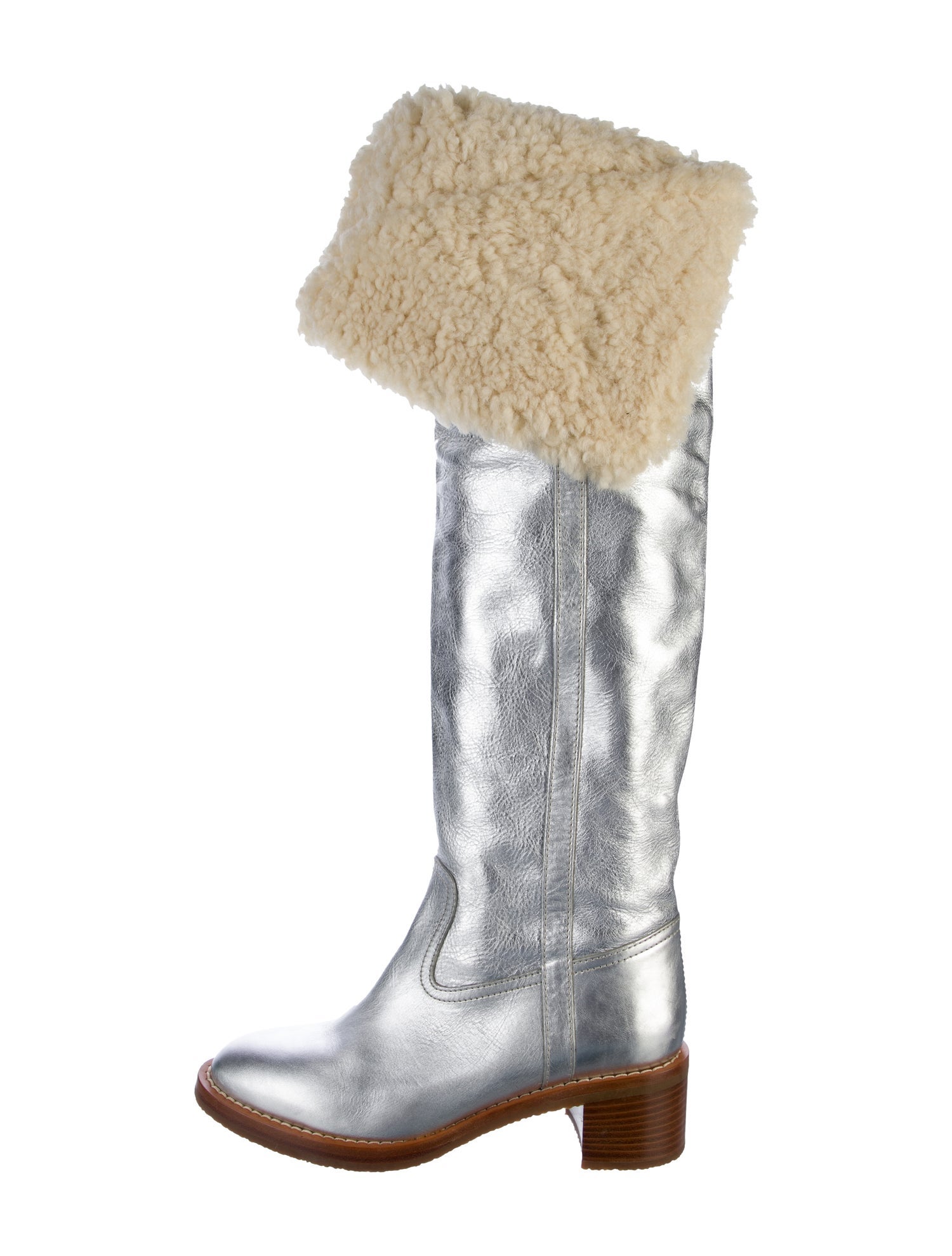 Celine Leather Fur Trim Boots