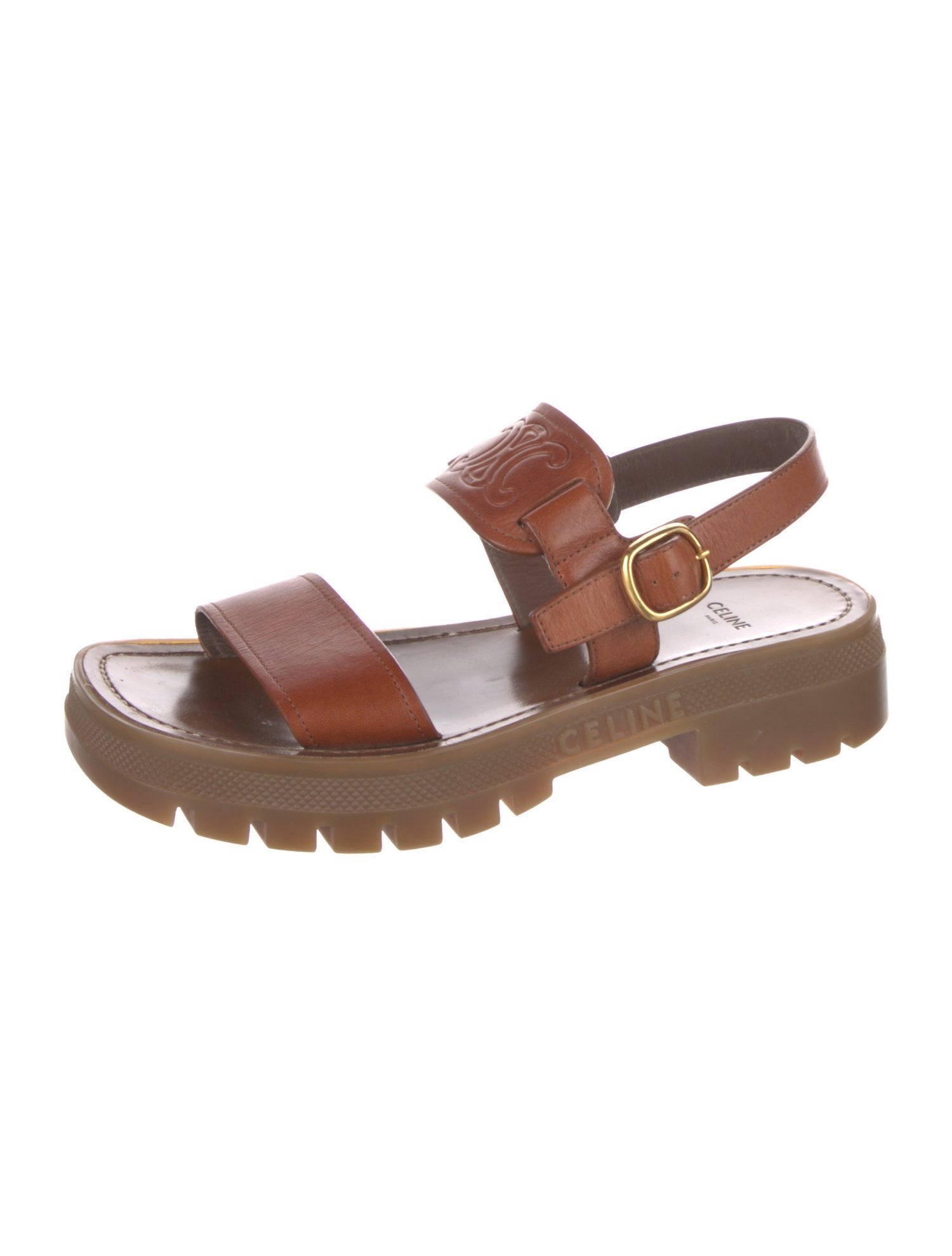 Celine Leather Colorblock Pattern Slingback Sandals