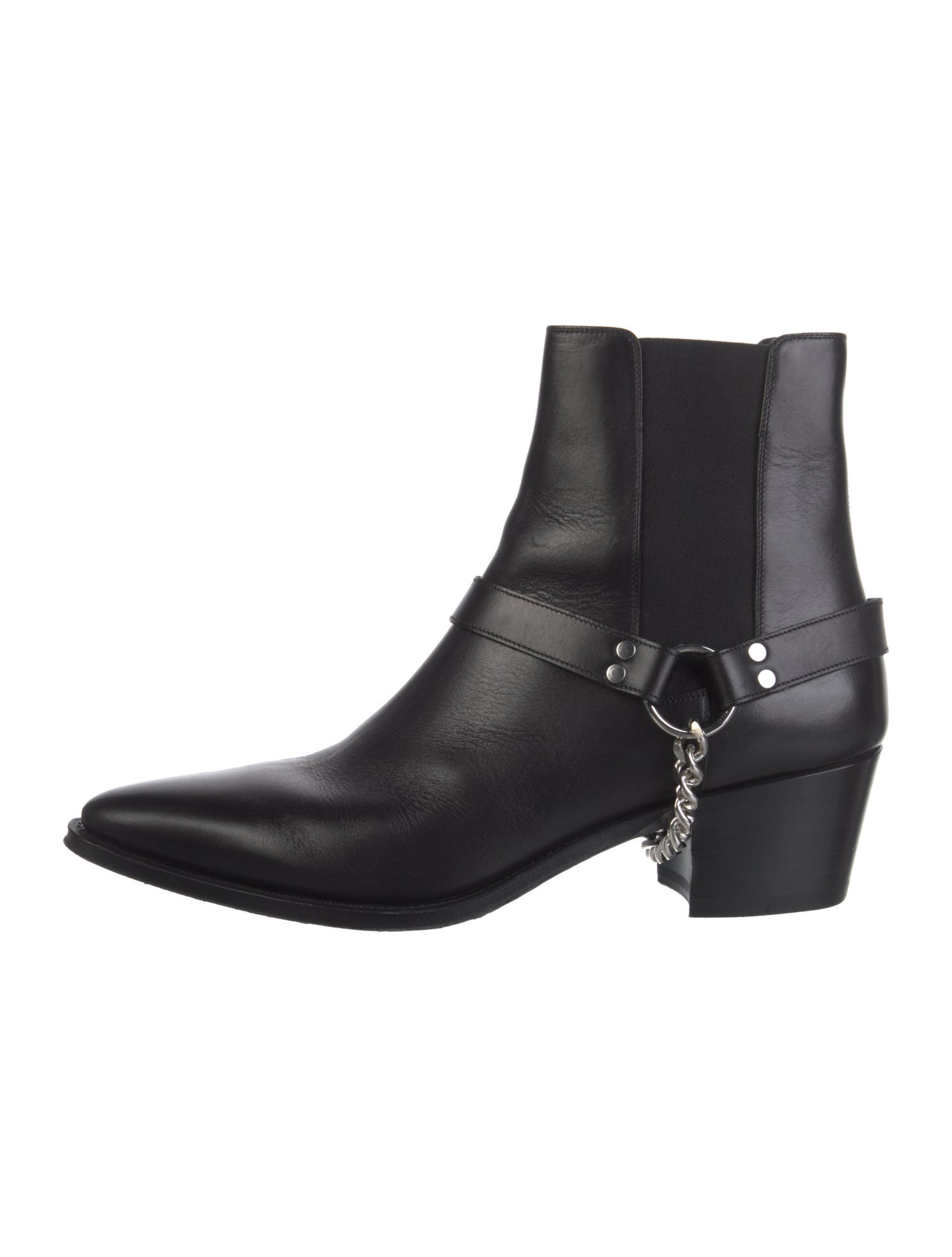 Celine Leather Chain-Link Accents Chelsea Boots