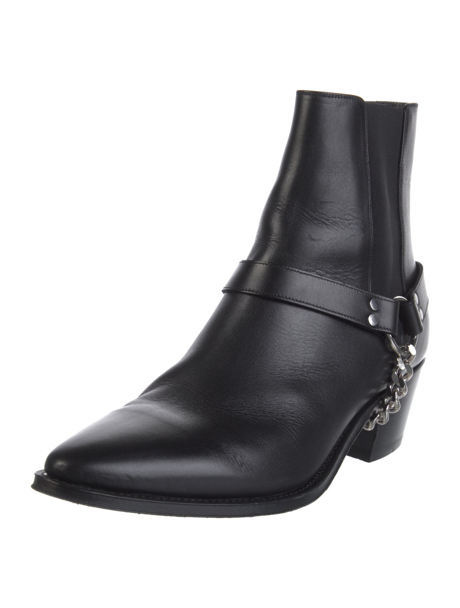 Celine Leather Chain-Link Accents Chelsea Boots