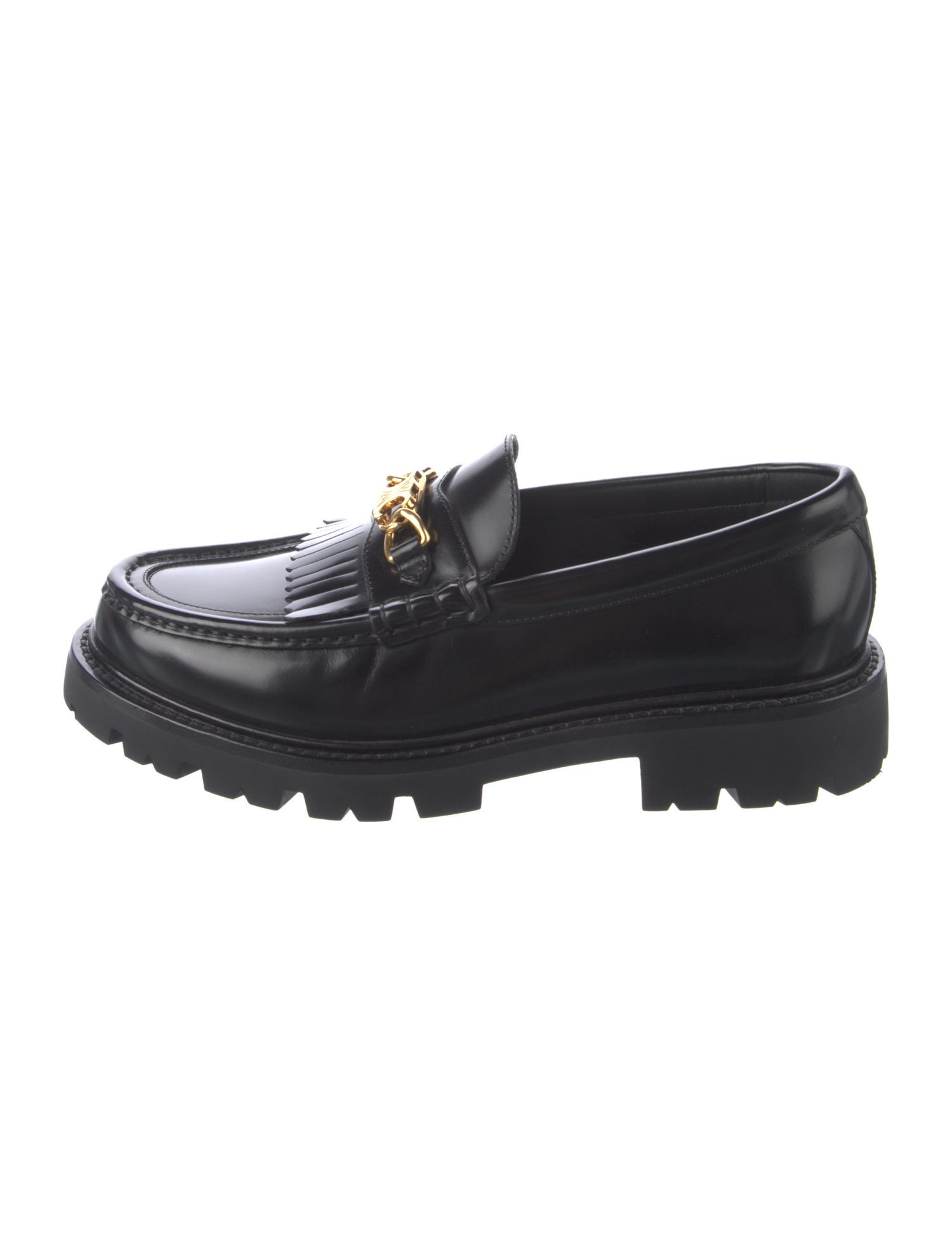 Celine Patent Leather Chain-Link Accents Loafers