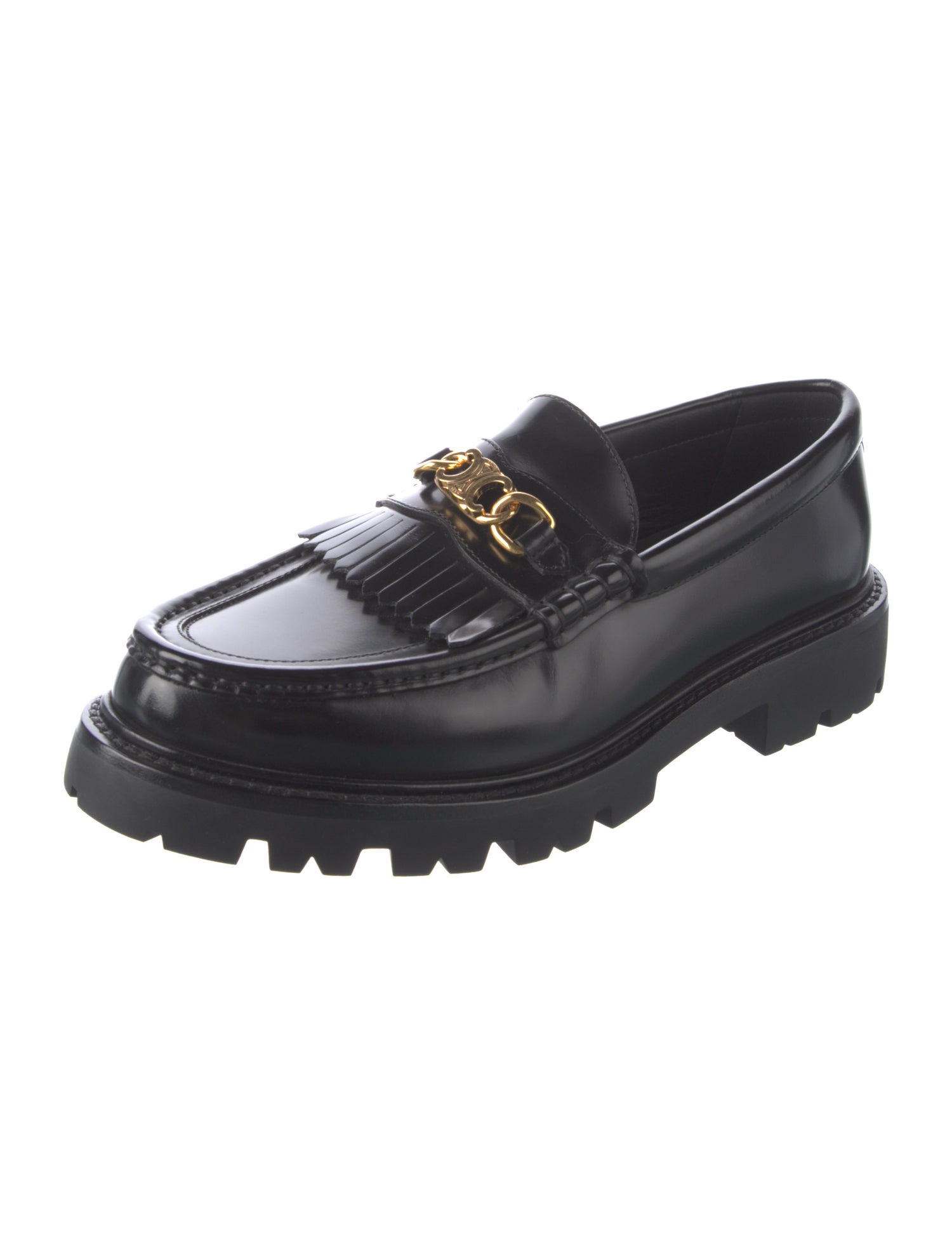 Celine Patent Leather Chain-Link Accents Loafers