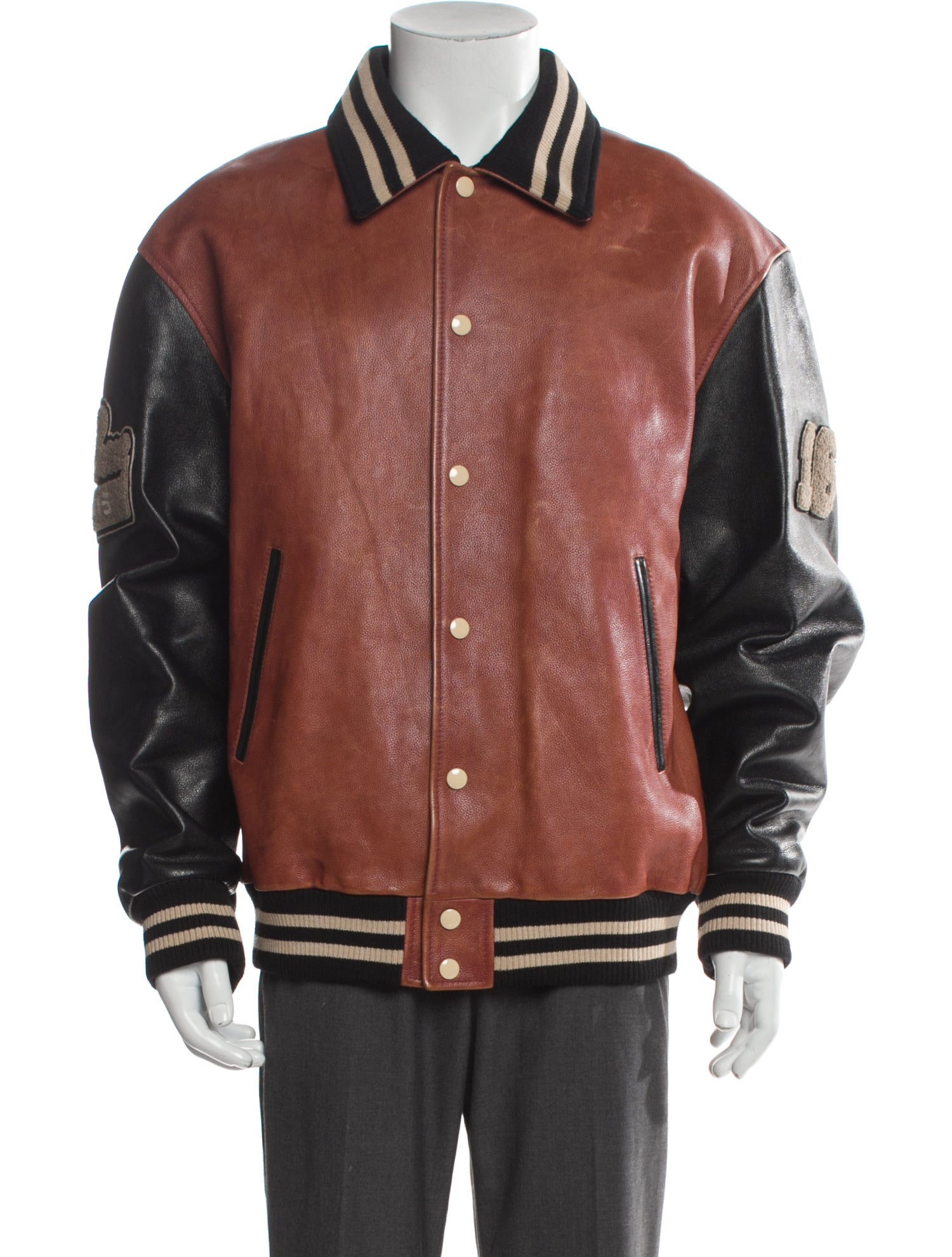 Celine Calfskin Colorblock Pattern Varsity Jacket