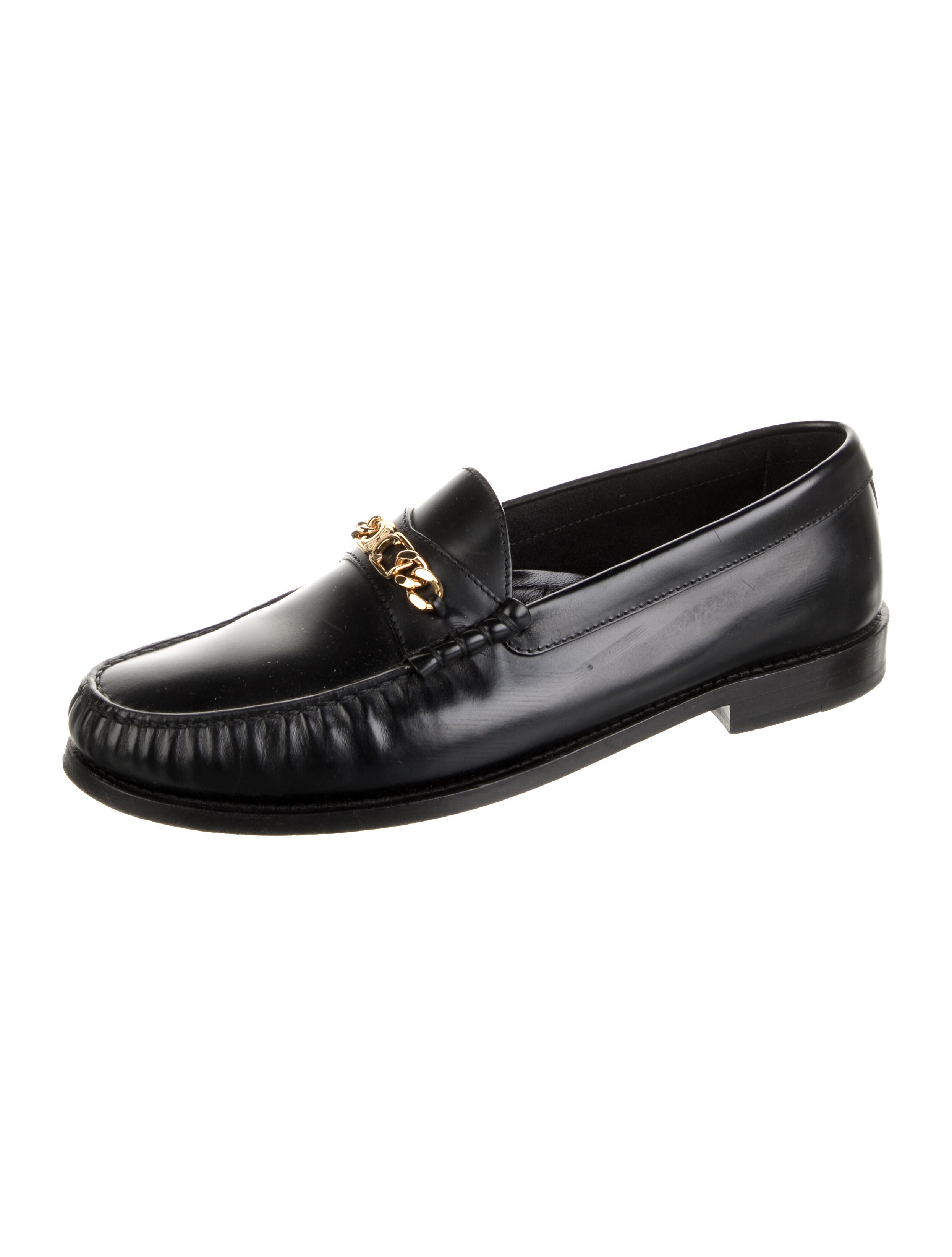 Celine Leather Chain-Link Accents Loafers
