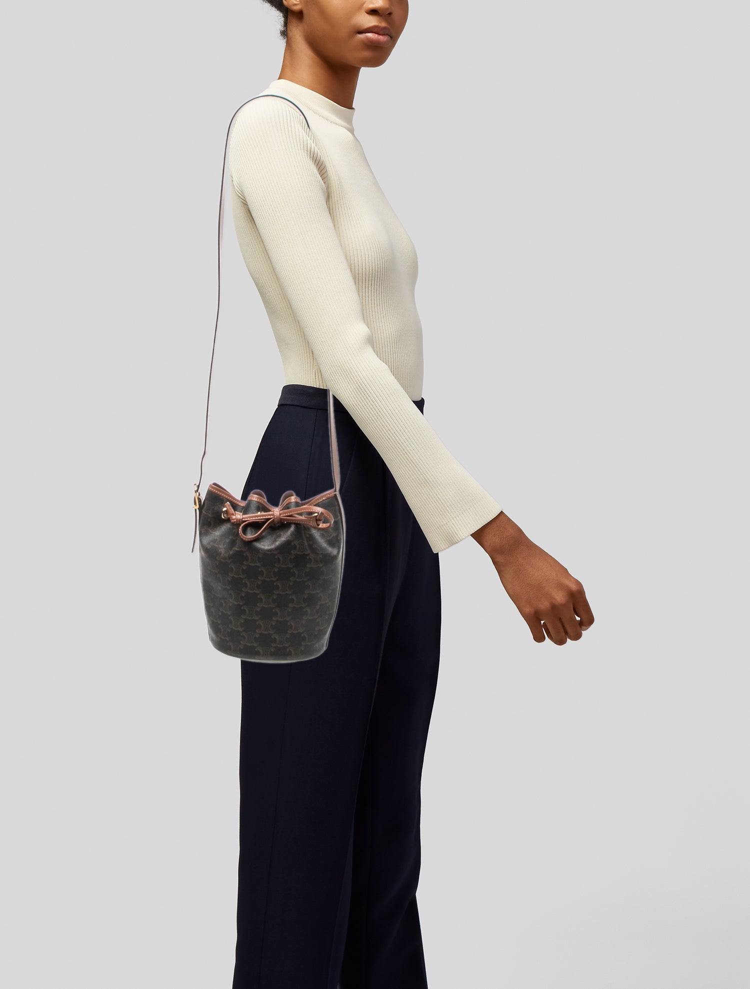 Celine Triomphe Drawstring Bag Small - Black Bucket Bags, Handbags