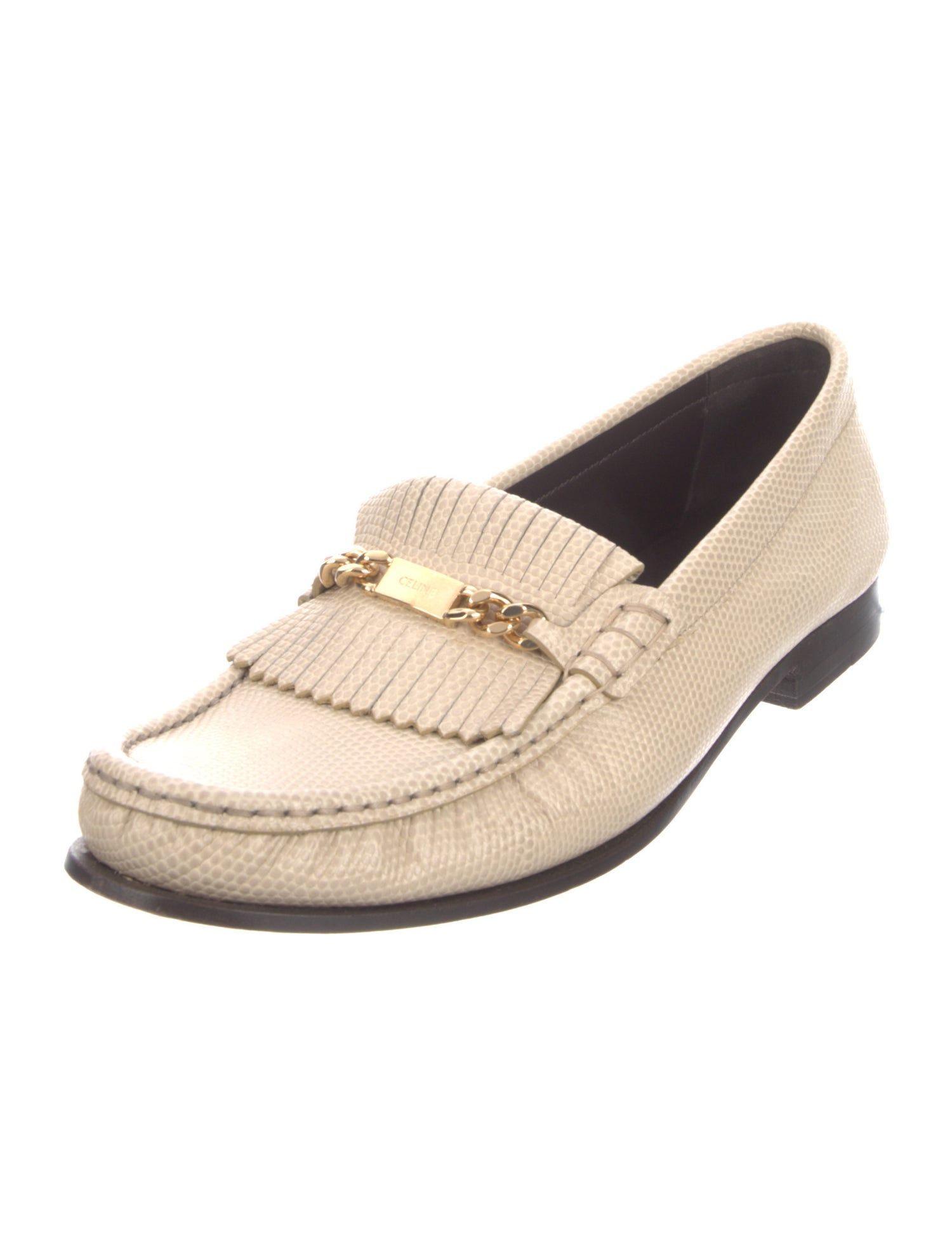 Celine Leather Fringe Trim Accent Loafers